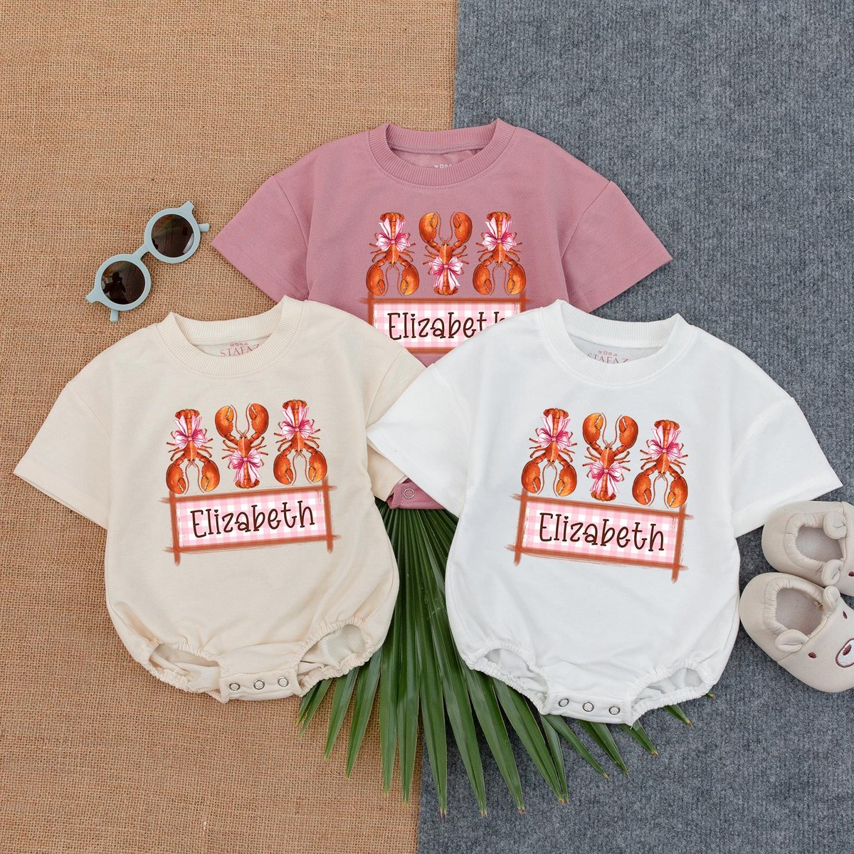Crawfish and Bows T shirt Bubble Romper Personalized Crawfish Baby Outfit Girl Crawfish Boil Romper 190