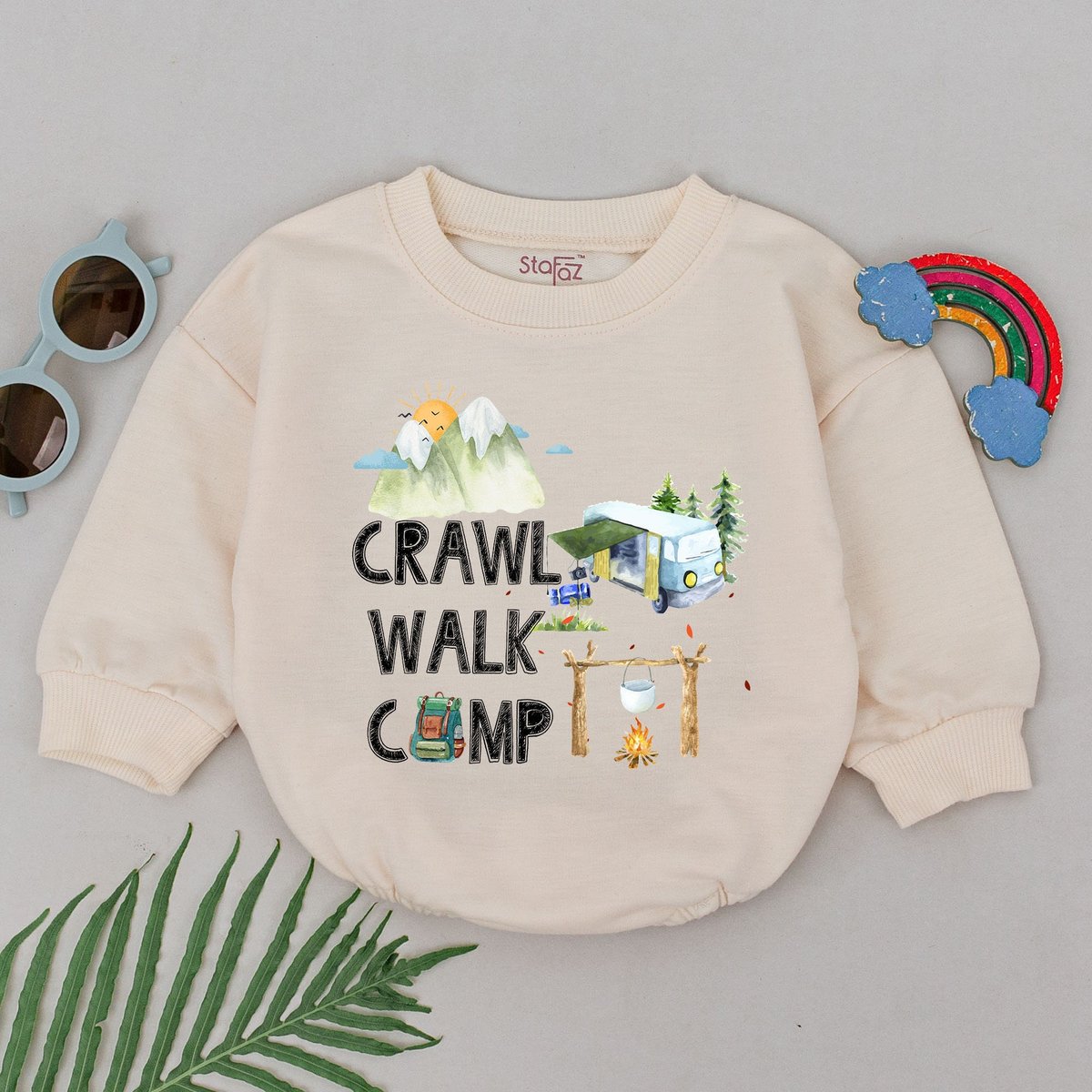 Crawl Walk Camp Romper Camping Baby Romper Adventure Baby Bodysuit Natural Baby Shower Gift Pregnanc