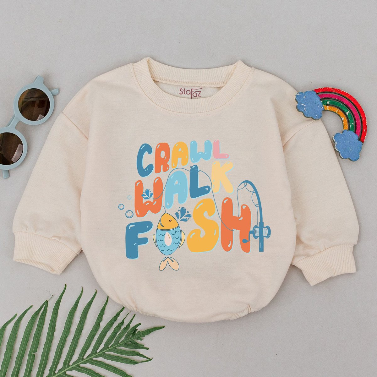 Crawl Walk Fish Romper Little Fishing Buddy Baby Romper Fish Baby Bodysuit Natural Baby Shower Gift