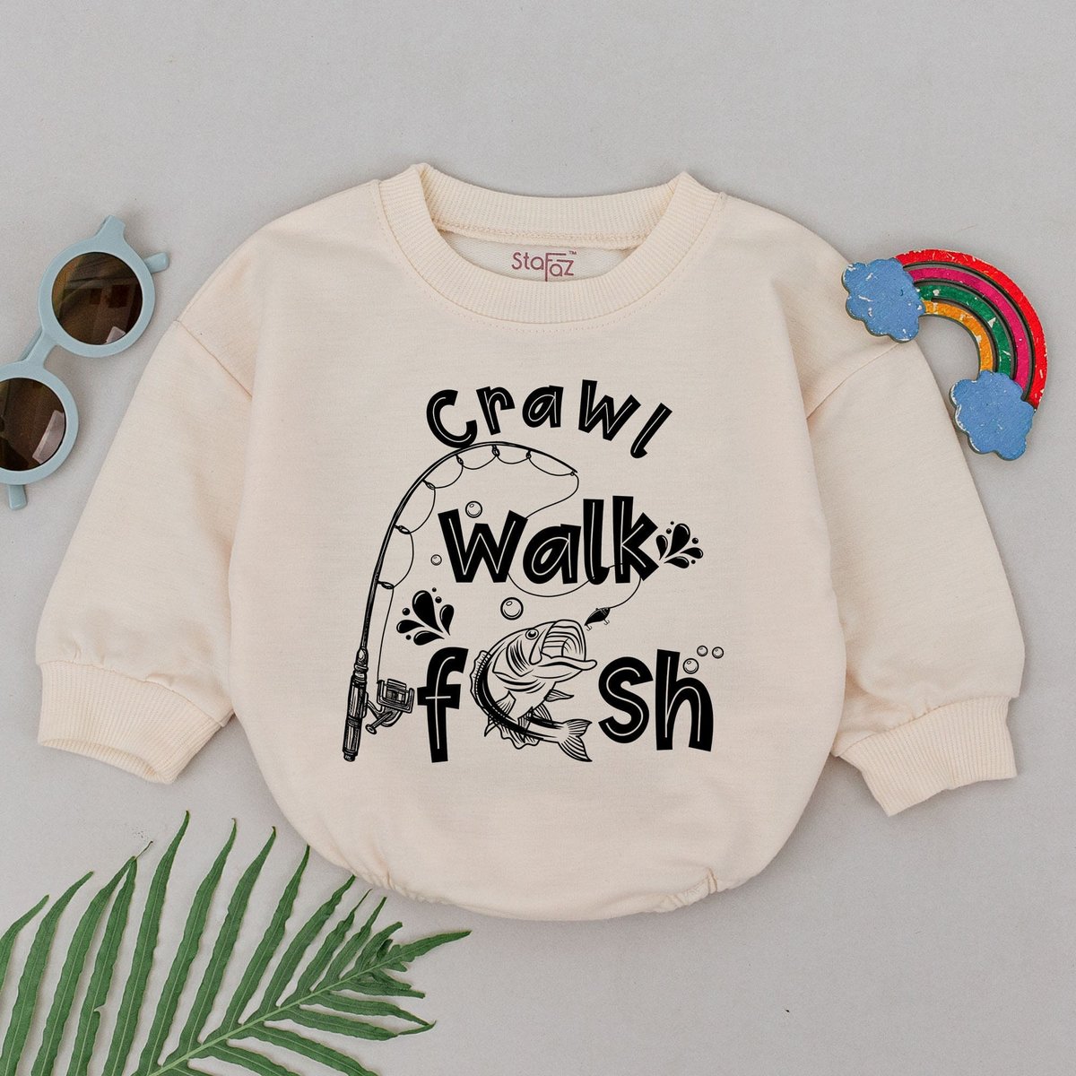 Crawl Walk Fish Romper Little Fishing Buddy Baby Romper Fish Baby Bodysuit Natural Baby Shower Gift