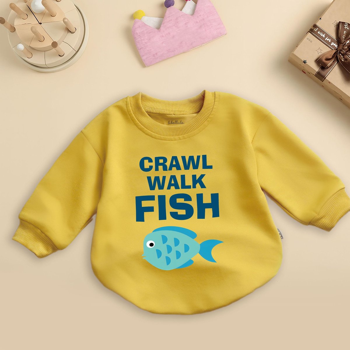 Crawl Walk Fish Romper Sweatshirt Cute Baby Outfit Funny Fish Baby Bodysuit Crawl Walk Fish Clothes 436
