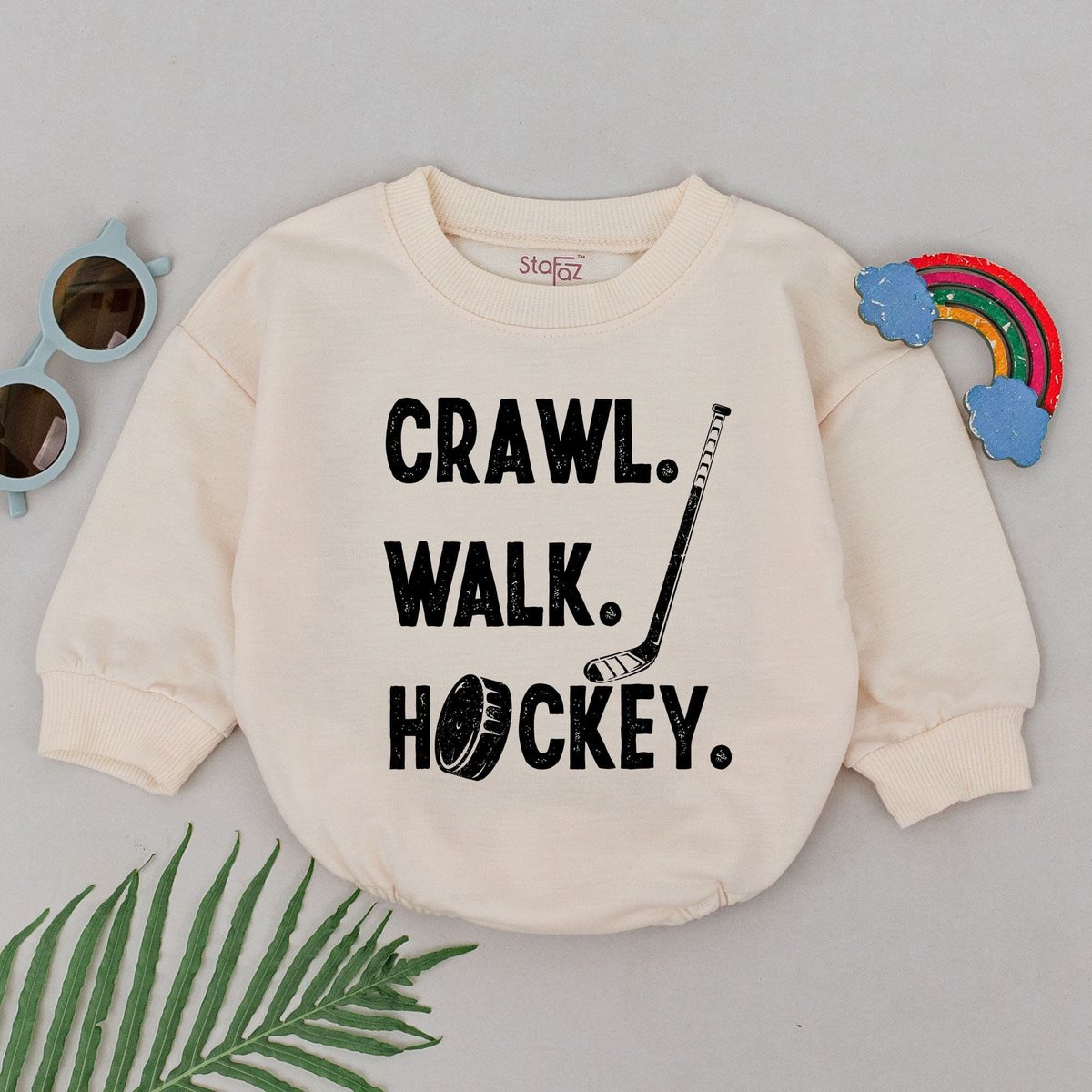 Crawl Walk Hockey Romper Retro Future Hockey Player Bodysuit Sport Romper Boy Golf Outfit Father's