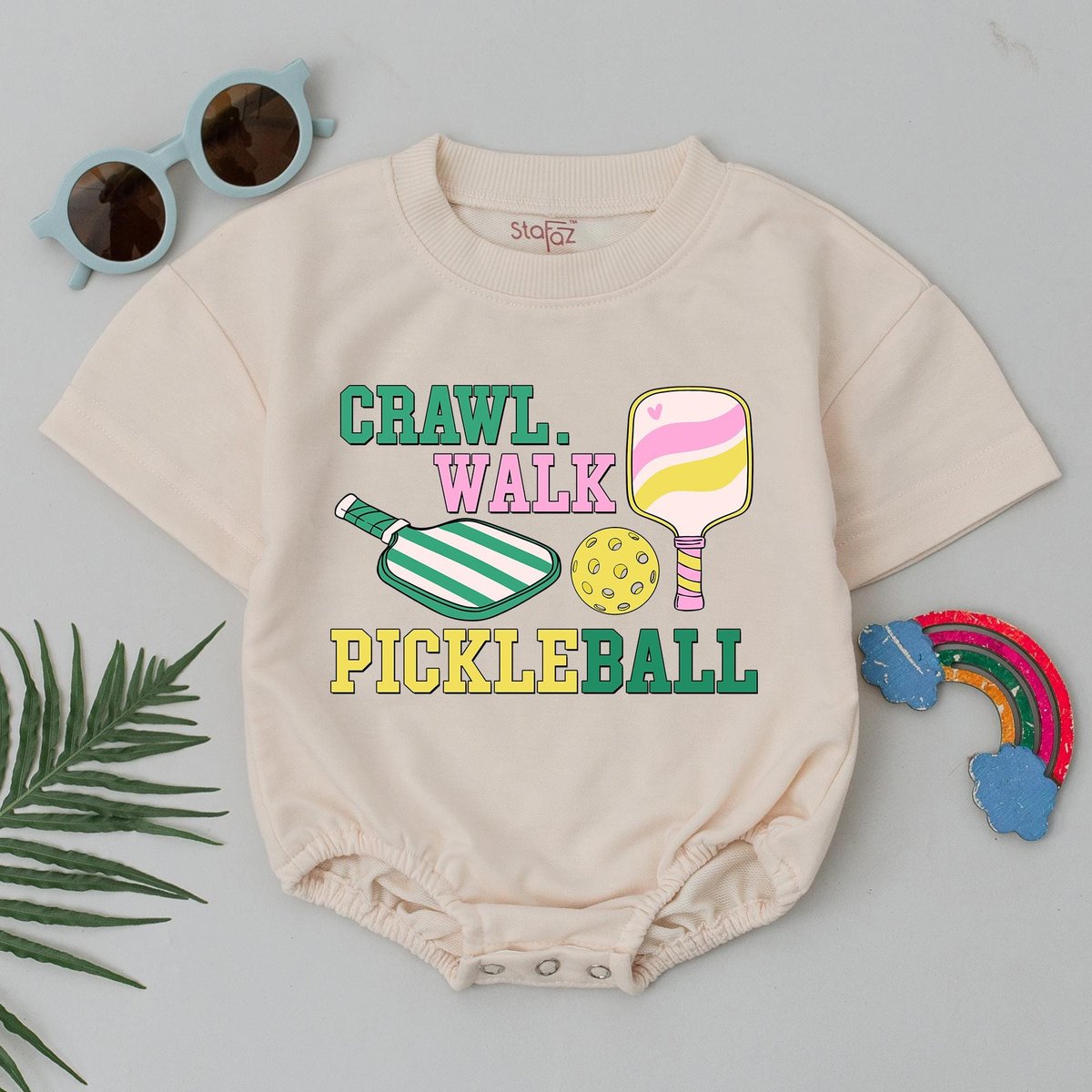 Crawl Walk Pickleball Baby Romper Pickleball Baby Bodysuit Pickleball Outfit for Boys or Girls Pickl