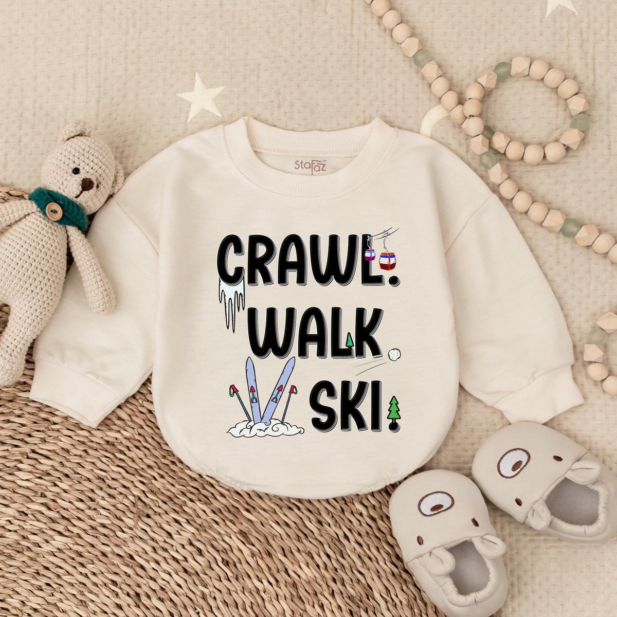 Crawl Walk Ski Baby Romper Sweatshirt Skiing Lover Baby Bodysuit Ski Gifts Adventure Baby Clothes Pr