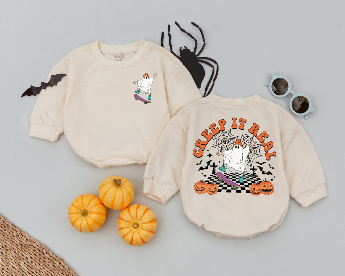 Creep It Real Ghost Baby Romper Retro Halloween Pumpkin Season Halloween Baby Boys Girls Outfit Firs