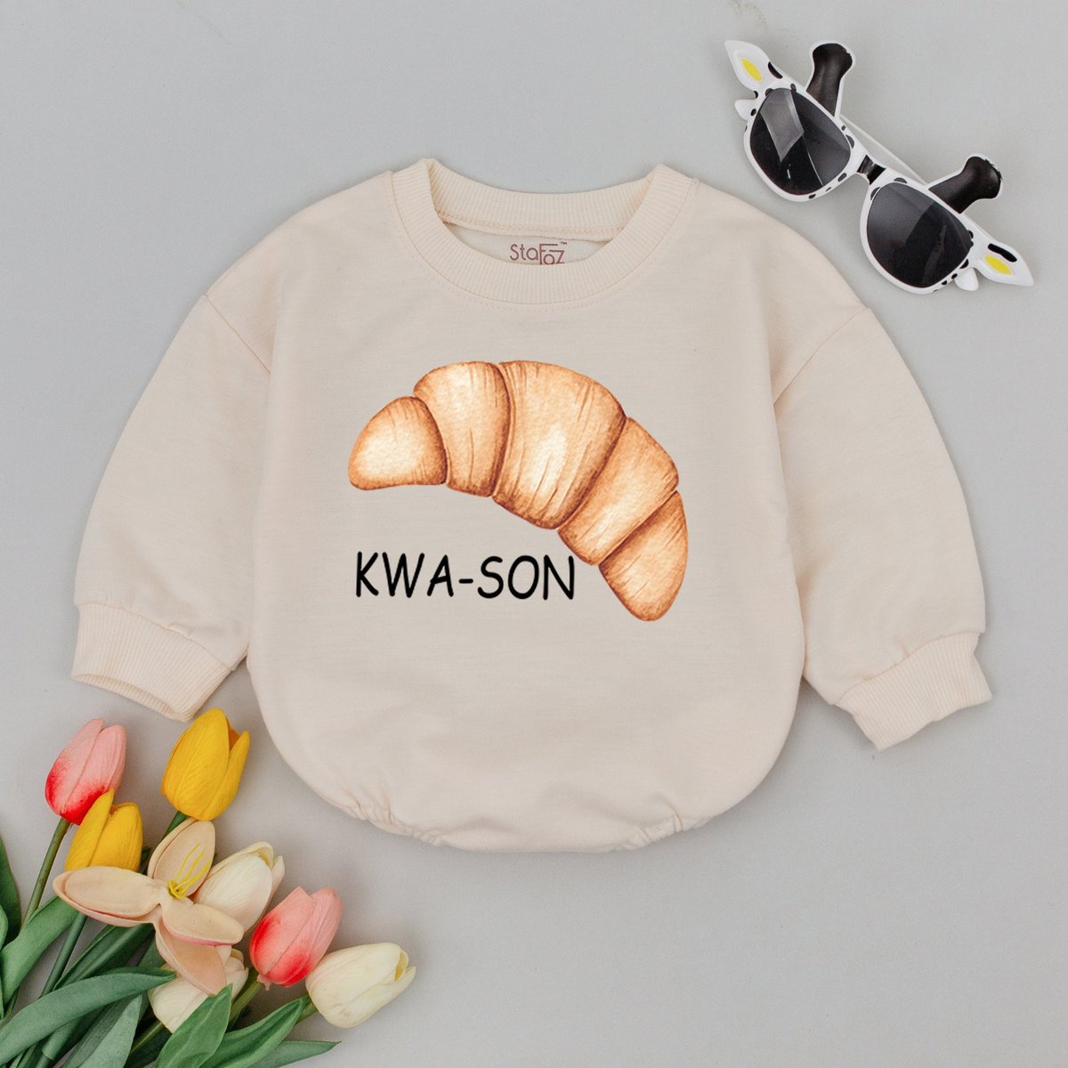 Croissant Baby Romper Kwa Son Baby Bodysuit Pastry Romper French Food Dessert Baby Outfit Minimalist 173