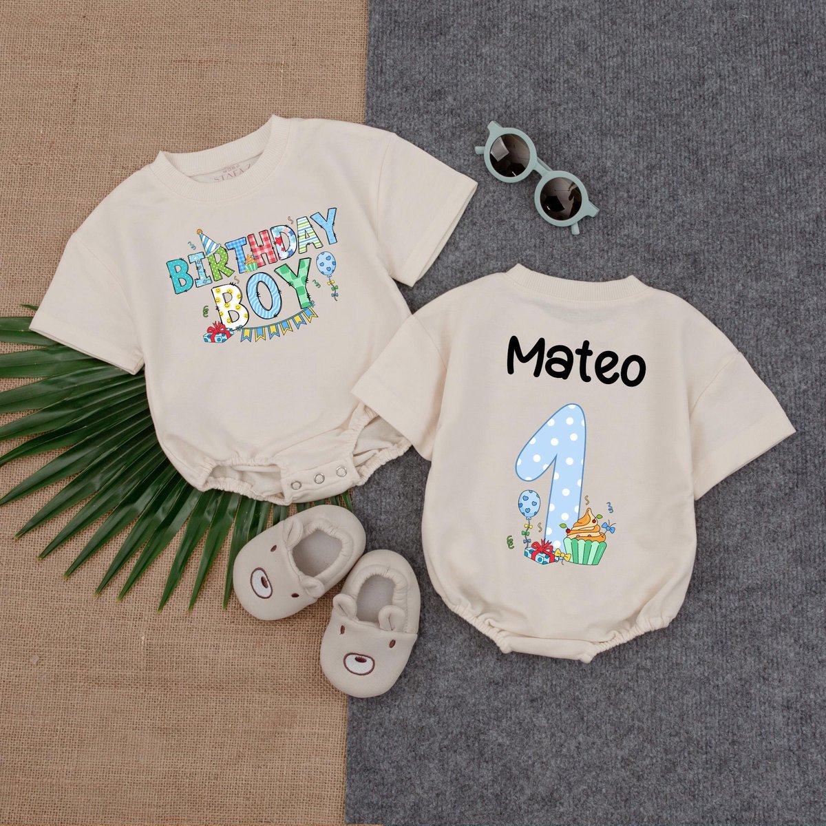 Cupcake Birthday Boy T shirt Bubble Romper Custom Name Baby Outfit First Birthday Gift for Boy Cute 190