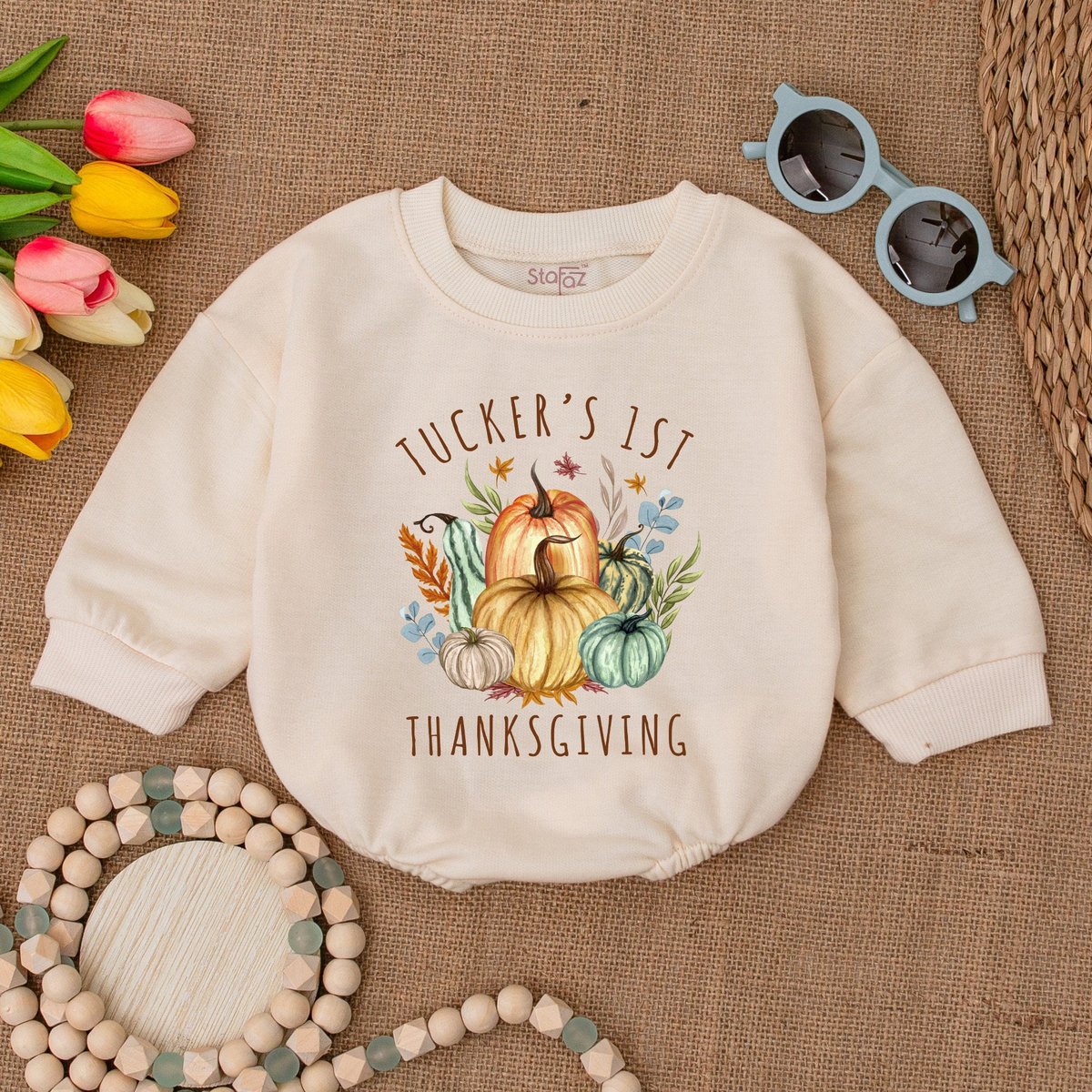 Custom 1st Thanksgiving Romper First Thanksgiving Bodysuit Pumpkin Baby Clothes Fall Baby Outfit Bub 174