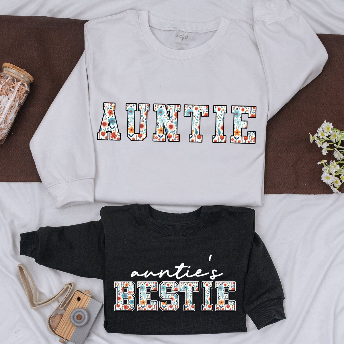 Custom Auntie And Auntie's Bestie Sweatshirt Aunt and Nephew Shirts baby romper Gift for Her Floral 164