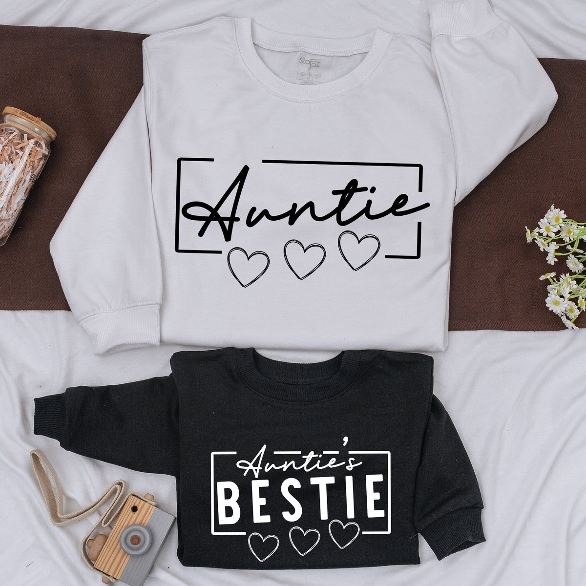 Custom Auntie And Aunties Bestie Sweatshirt Aunt Matching Family Shirt Fall Season OutFit Baby Girl 160