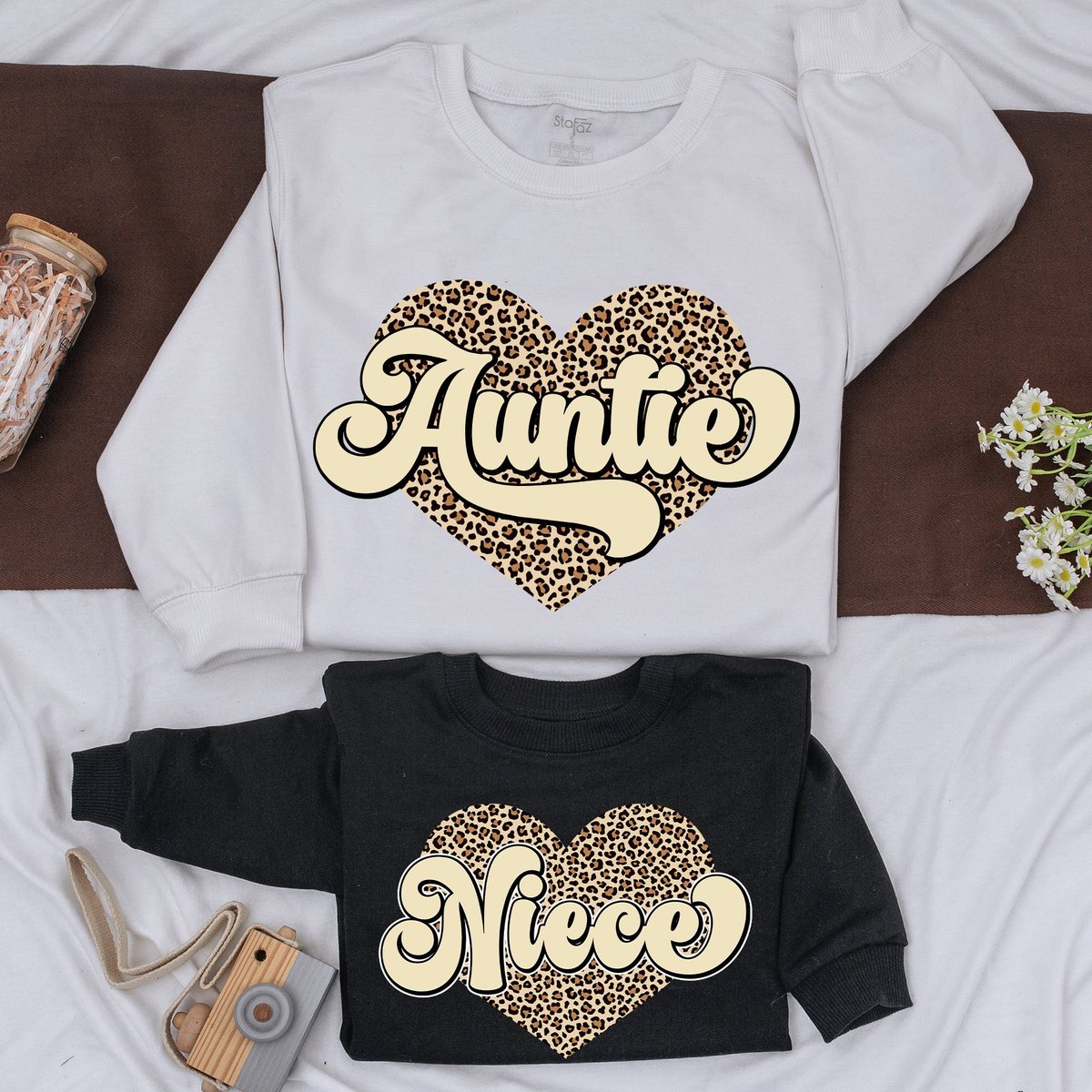 Custom Auntie And Niece Leopard Sweatshirt Aunt and Nephew Shirts baby romper Gift for Her Floral Sw 163