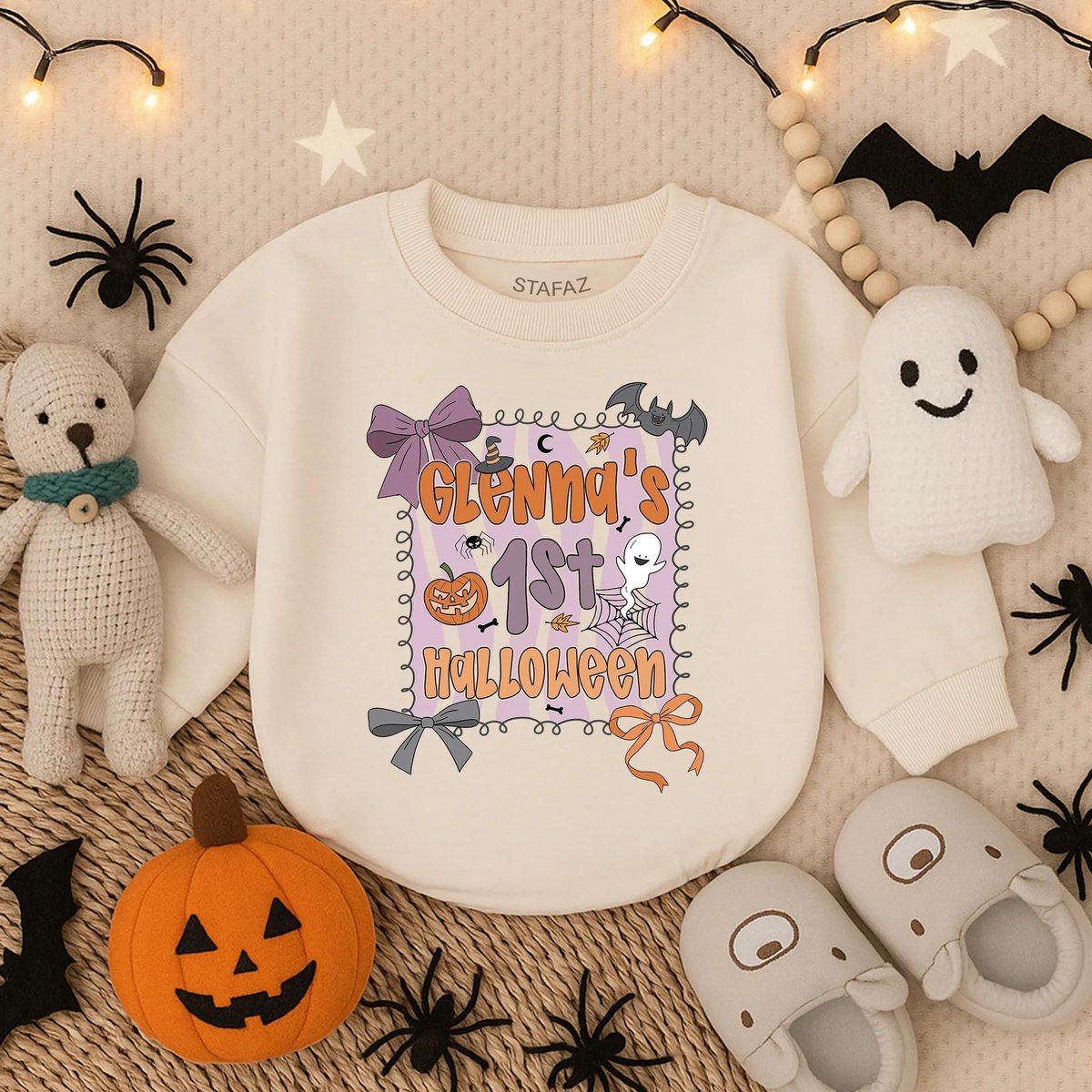 Custom Baby Girl First Halloween Romper1st Halloween Bubble Romper Personalized Name Outfit Infant G