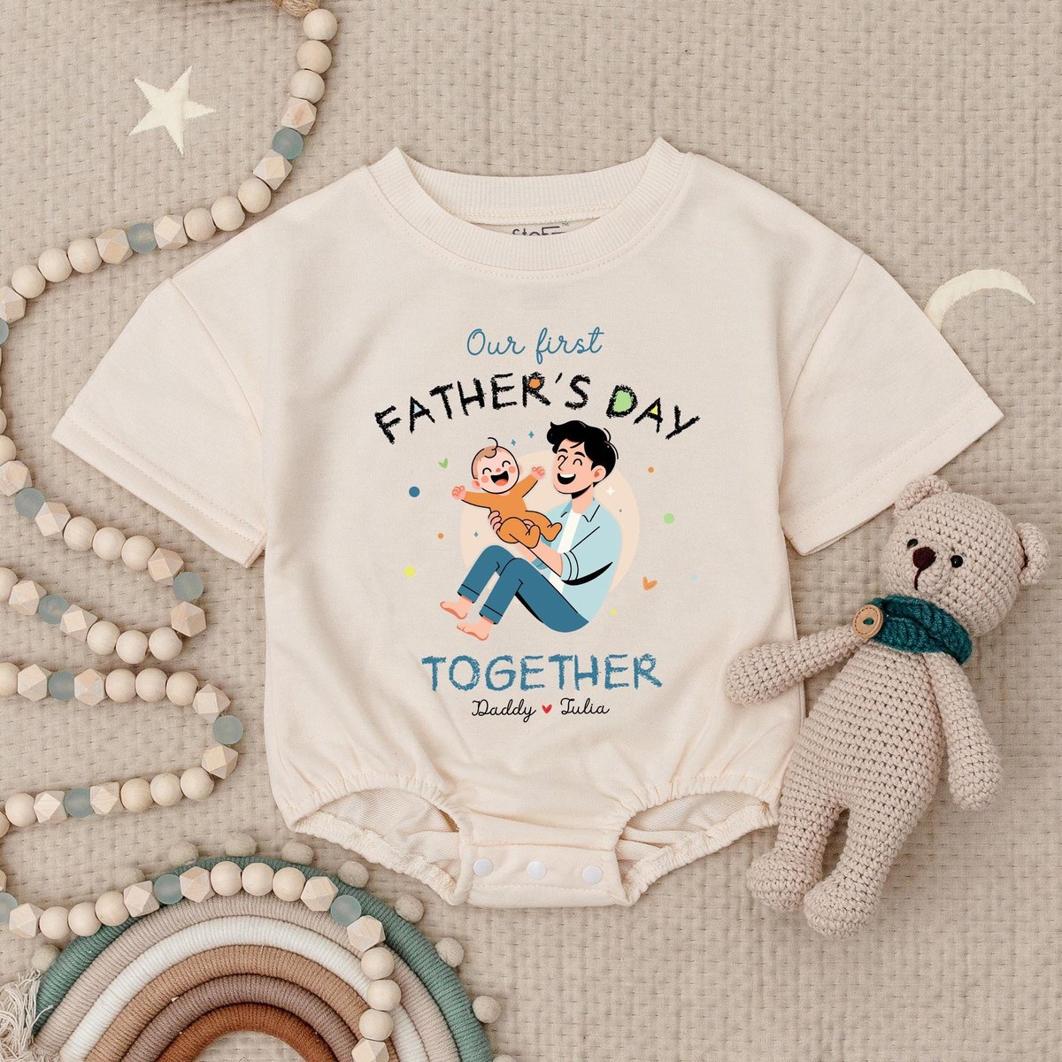 Custom Baby Our First Father's Day together Bodysuit Personalized Father's Day Shirt Our First Fat