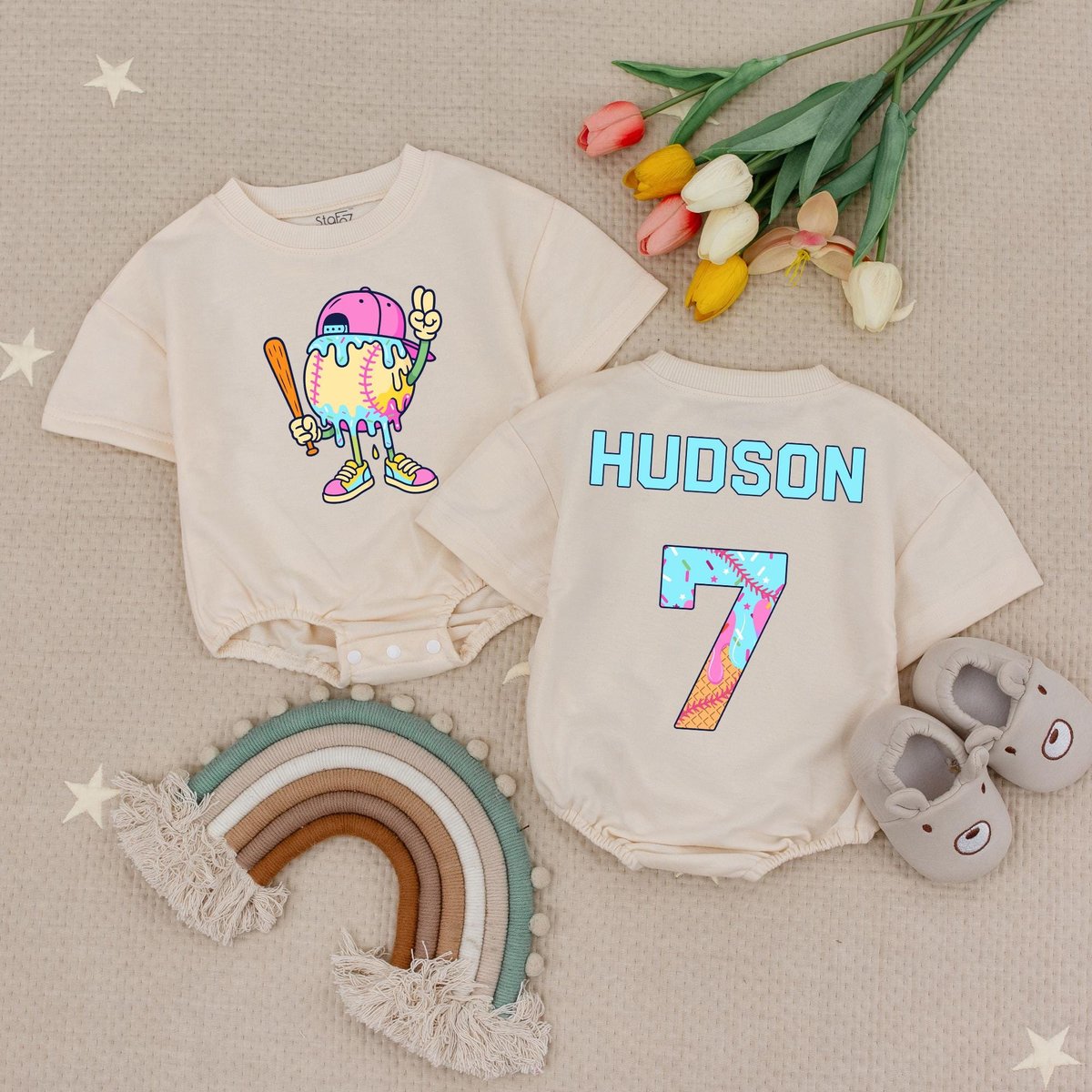 Custom Baseball Shirt for Boy Ice Cream Drip Baby Romper Baseball Drip Bubble Romper for Kid Persona