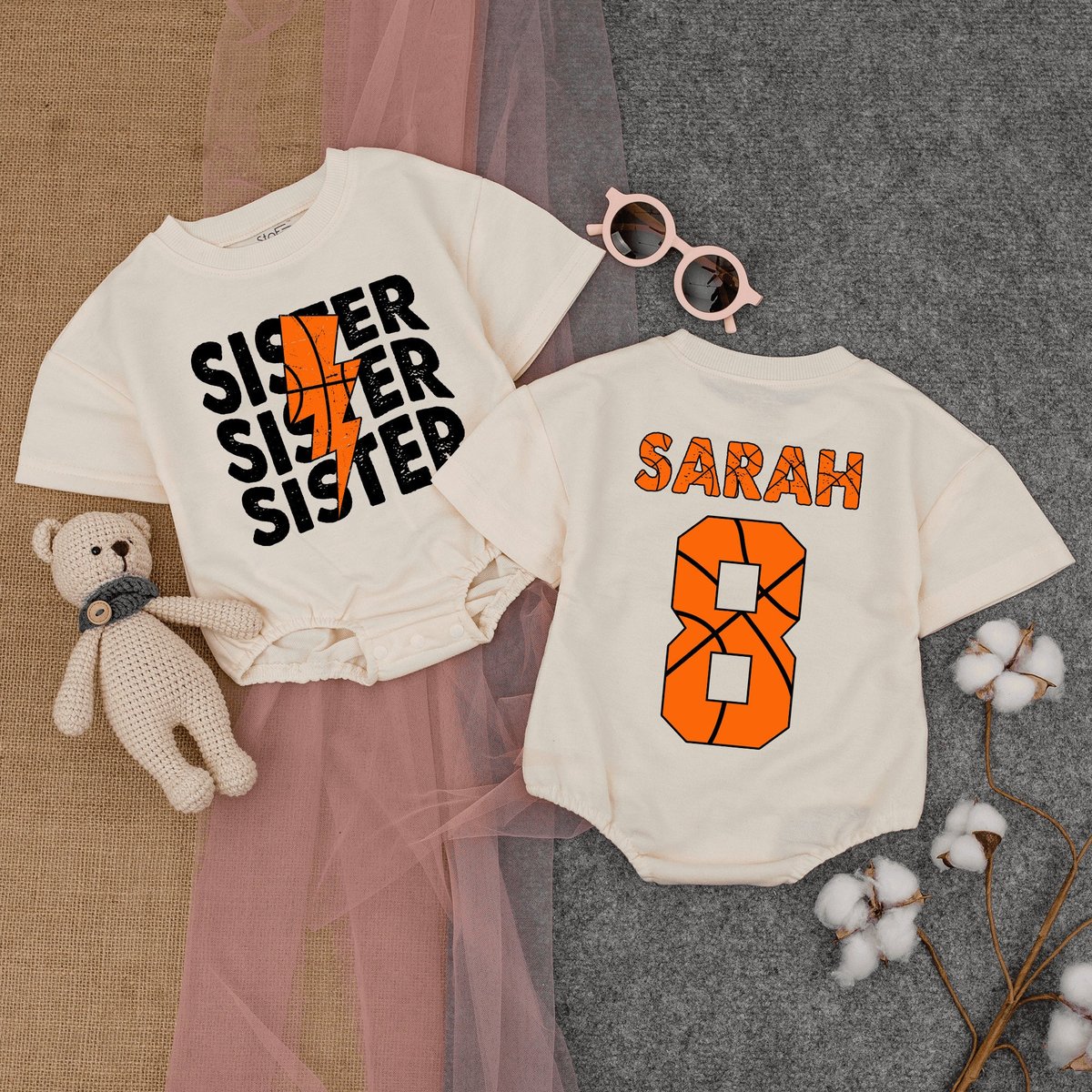 Custom Basketball Sister Romper Short sleeve Little Kid Sister basketball Basketball Shirt Infant Bo 169