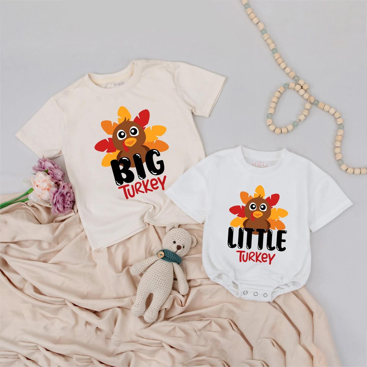 Custom Big Turkey Little Turkey Outfit Matching Thanksgiving Kids Shirt Turkey Sibling Clothes Toddl 436
