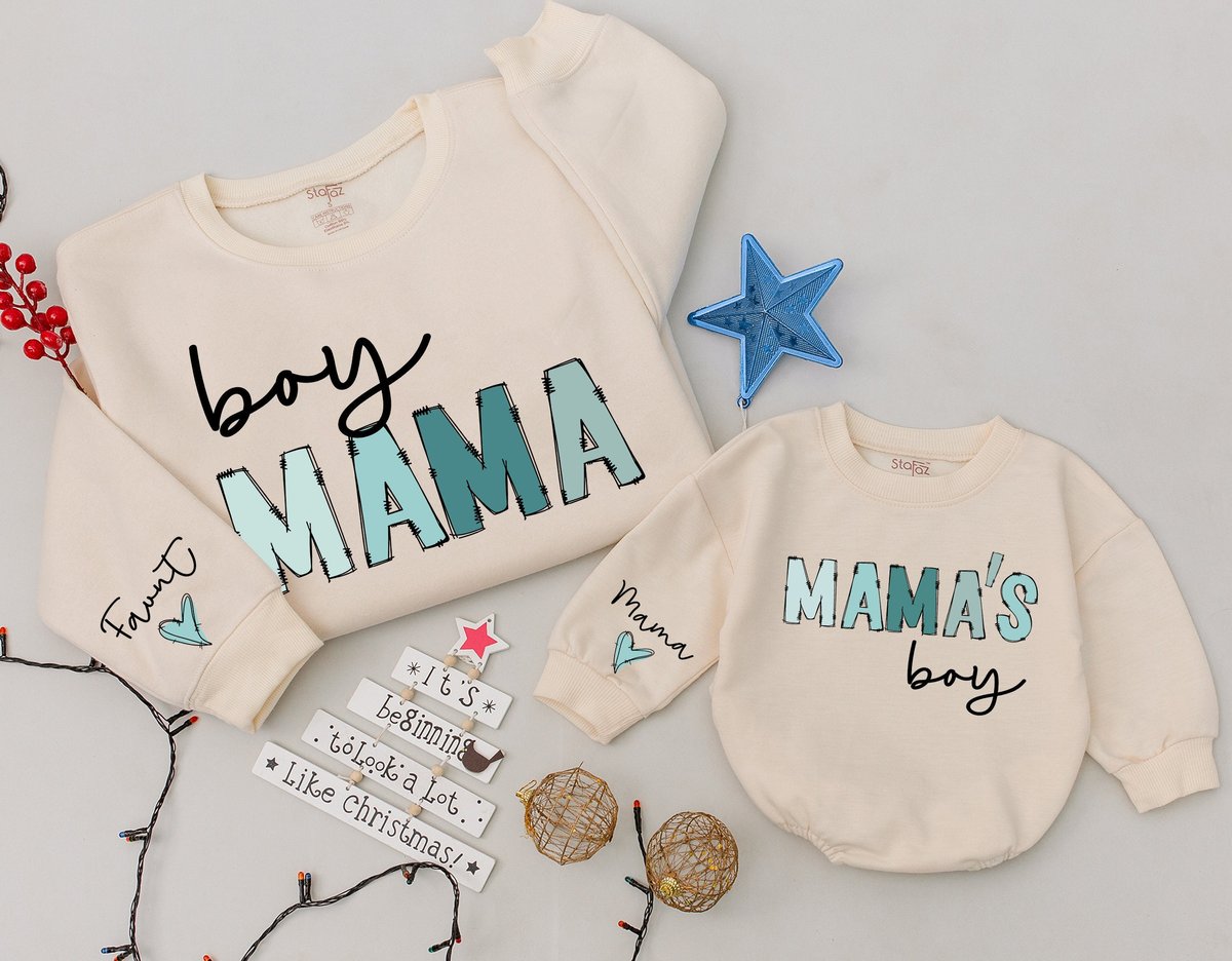 Custom boy mama and mama's boy Sweatshirt Baby romper kids Christmas gift Mama Sweatshirt Gift for 177
