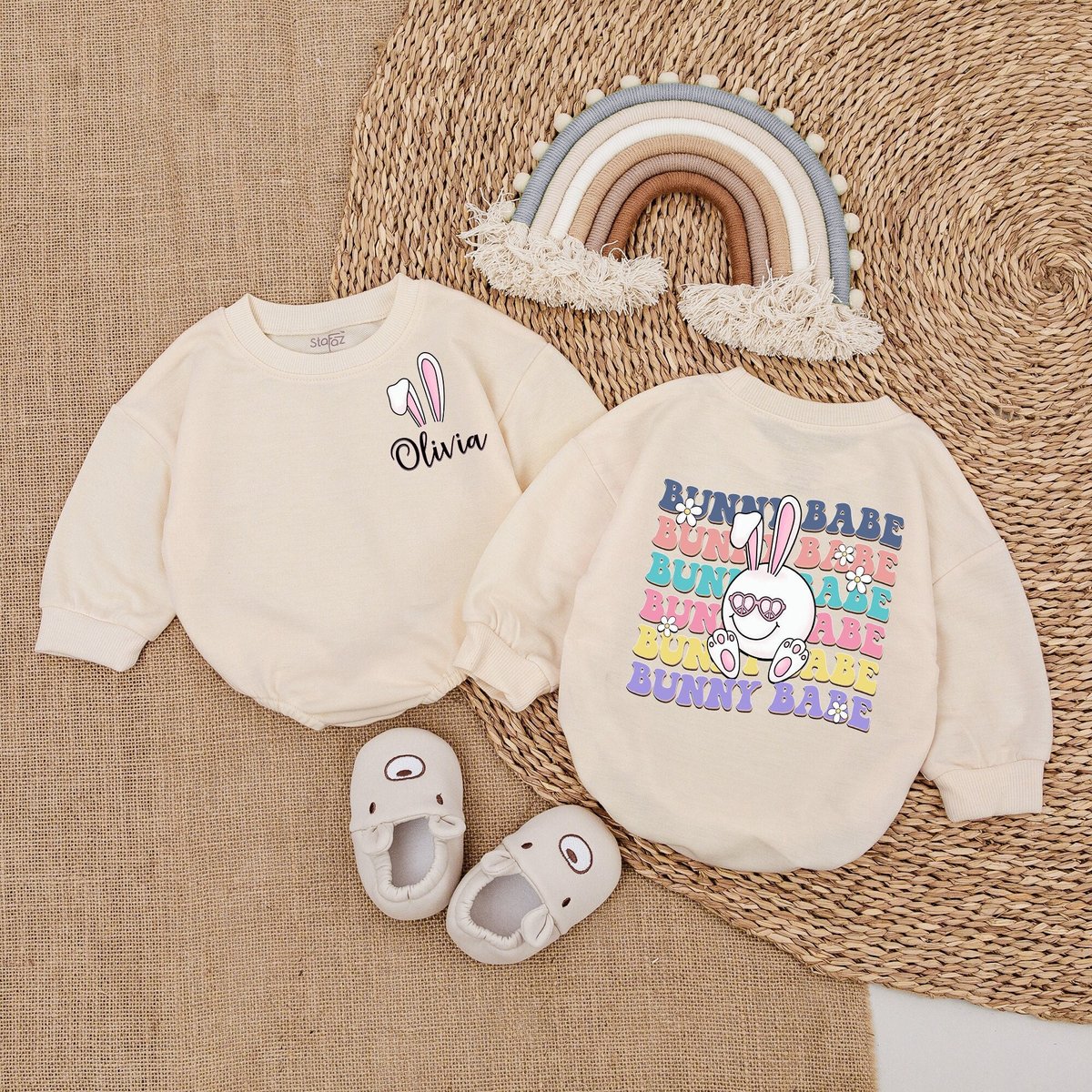 Custom Bunny Babe Girl Clothes  Easter Day Baby Outfit Sweatshirt Bubble Romper Baby Clothes