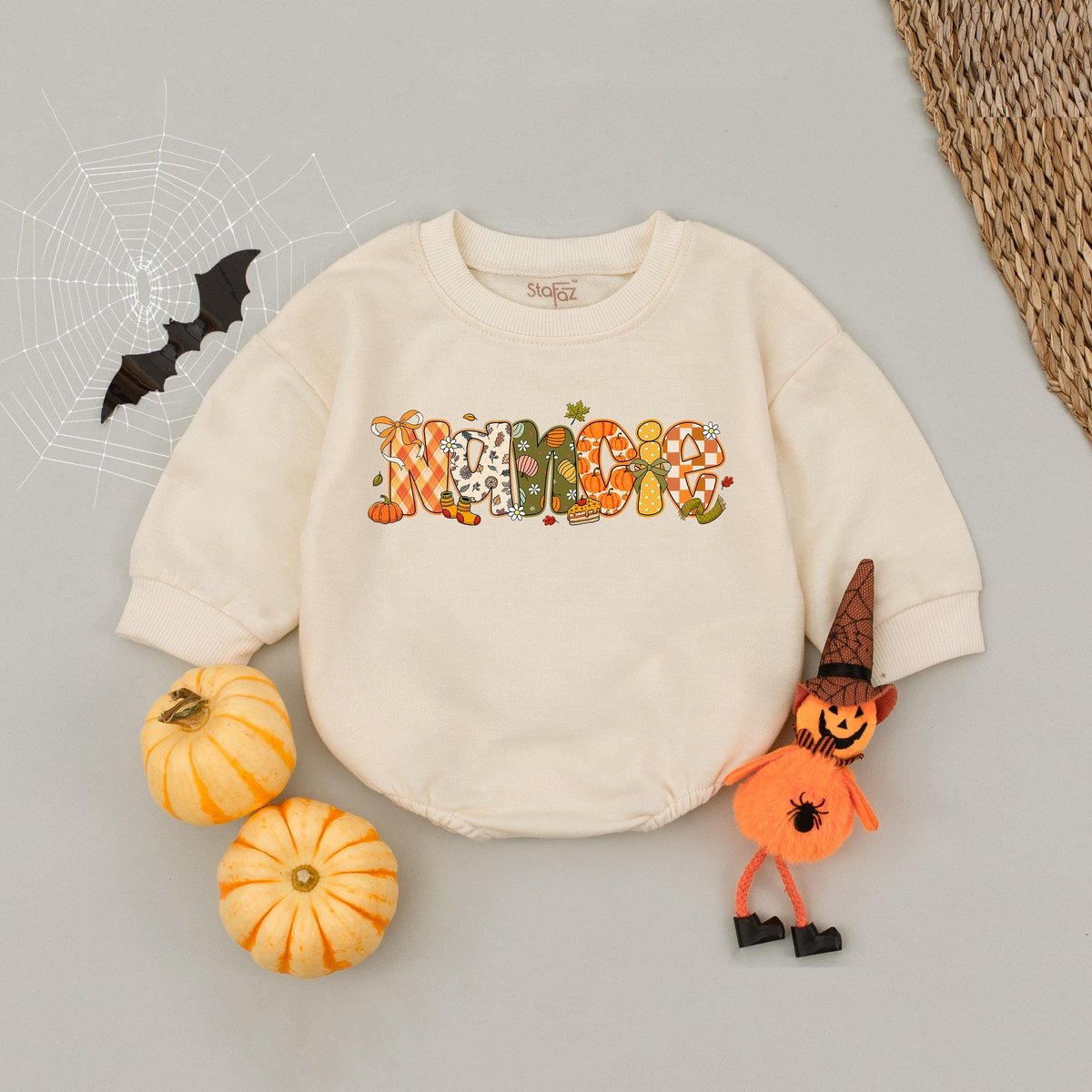 Custom Children Fall Name Kids Bubble Romper Cute Fall Name Baby Romper Toddler Girl Halloween Shirt