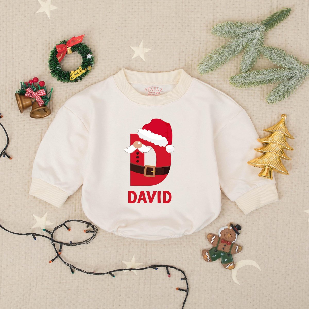 Custom Christmas Name Baby Bubble Romper Personalized Holiday Infant Outfit Cute Xmas Baby Bodysuit