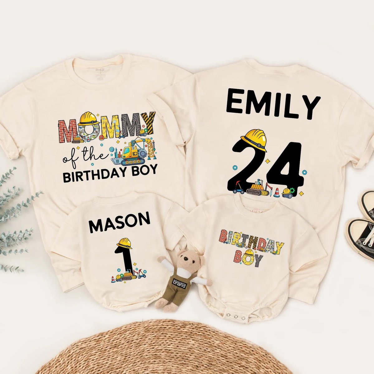 Custom Construction Birthday Shirts Matching Builder Party Outfits for Family Digger Truck Birthday 429