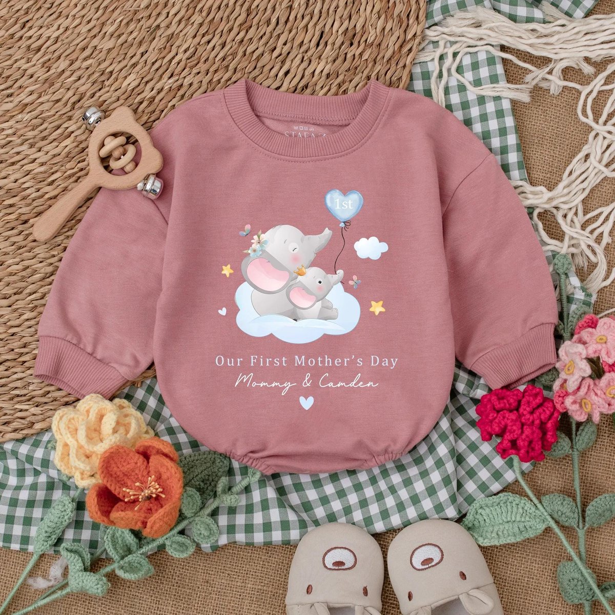 Custom Cute Elephant Our First Mothers Day Romper 1st Mothers Day as My Mommy Baby Bodysuit Sweet Gi 190
