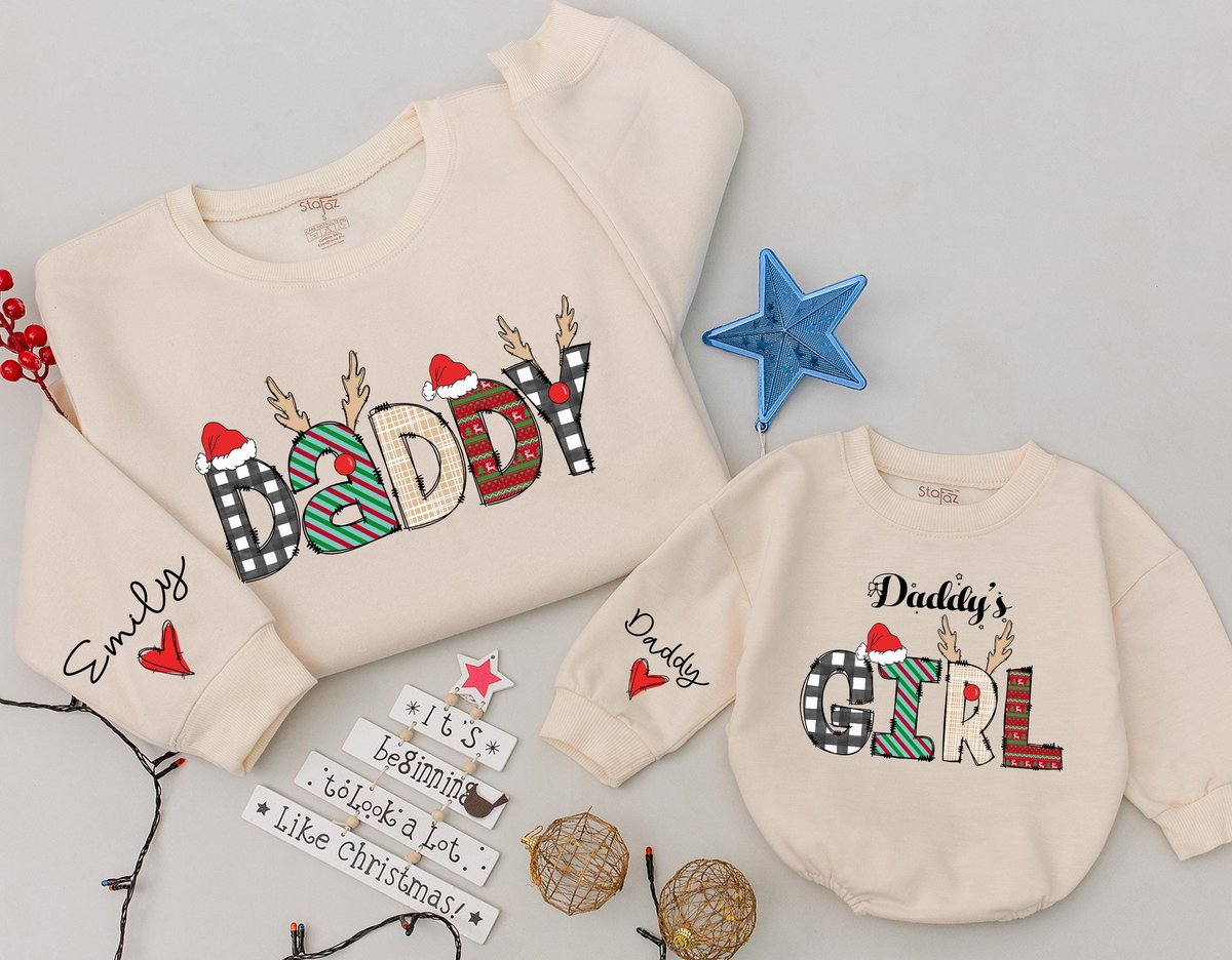 Custom daddy and Daddy's Girl Christmas Sweatshirt Daddy And Baby Matching Family Daughter Kid Swea 180