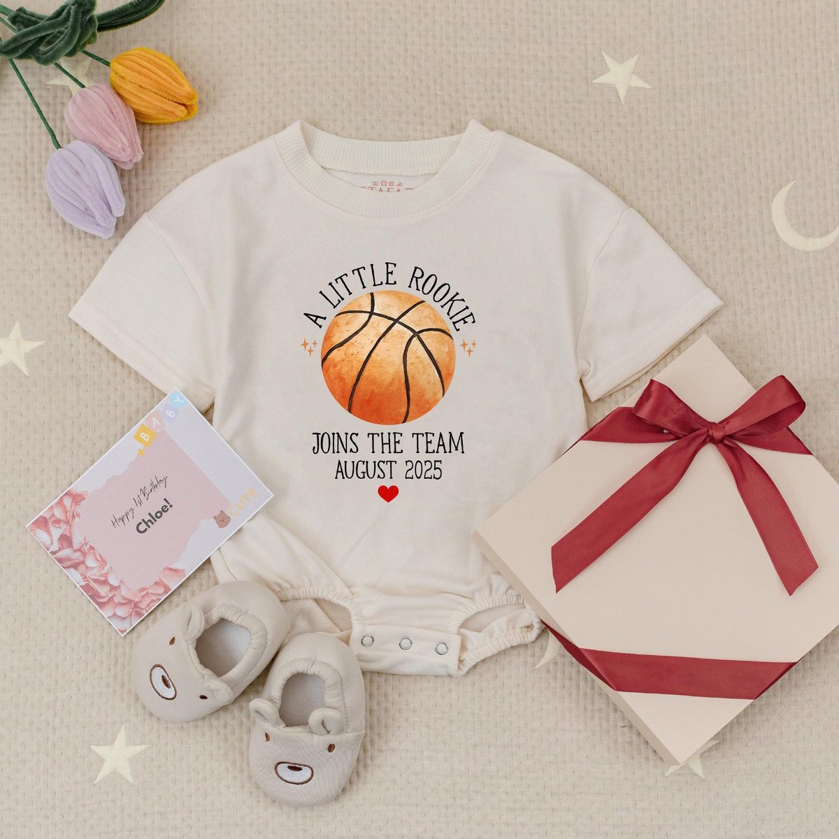Custom Date A Little Rookie Joins The Team Basketball Babysuit Basketball Pregnancy Announcement Bab