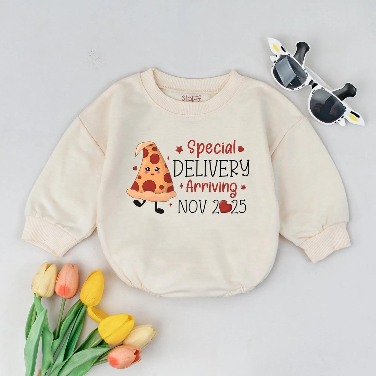 Custom Date Baby Announcement Romper Special Delivery Pizza Soft Cotton Bodysuit Newborn Outfit Expe 430