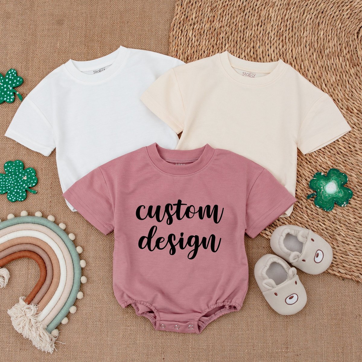 Custom Design Short Sleeve Bubble Romper Baby Outfit  Light Mauve Baby Romper  Baby bodysuit New