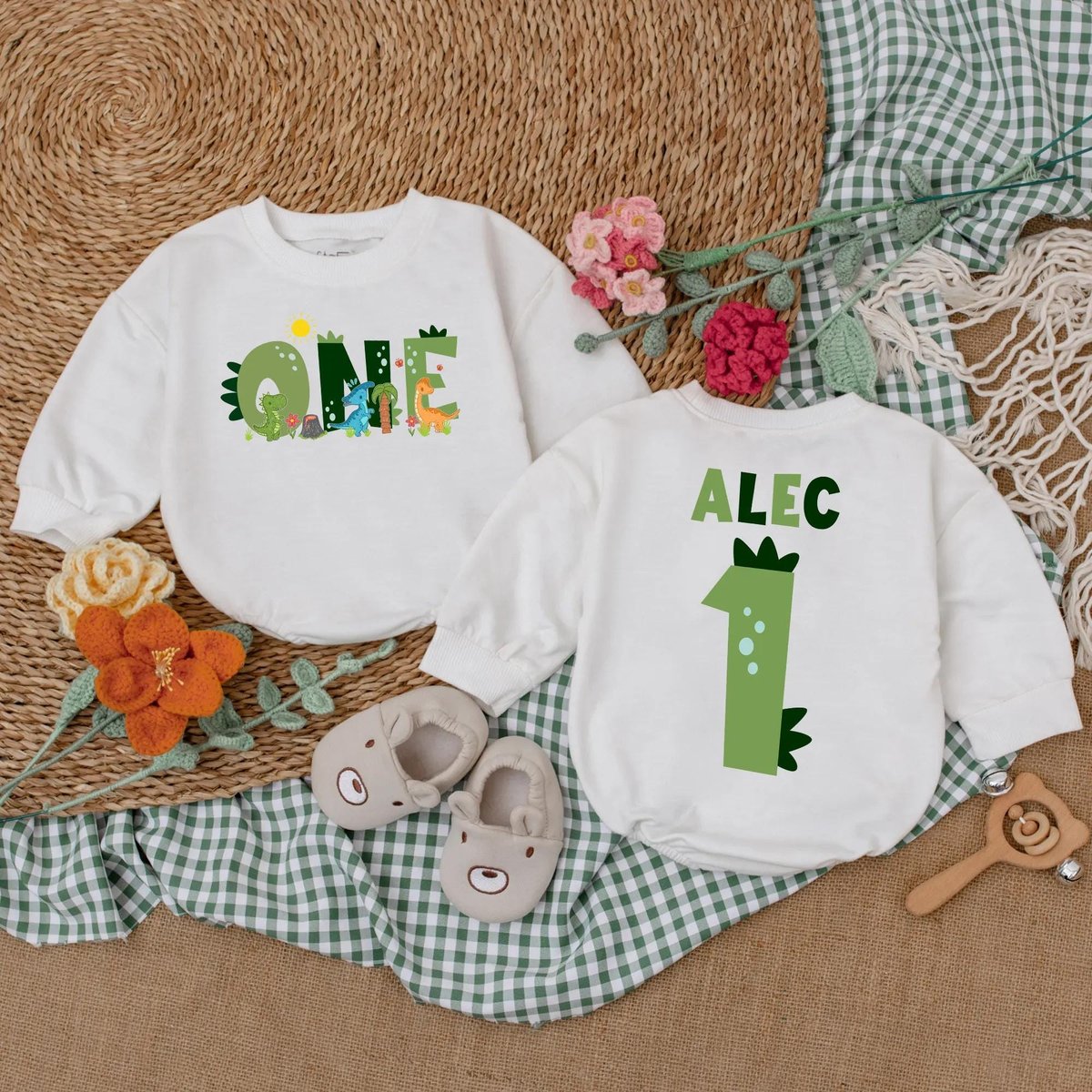 Custom Dinosaur First Birthday Romper One A Saurus Baby Bodysuit First Birthday Outfit for Boy Dinos 188