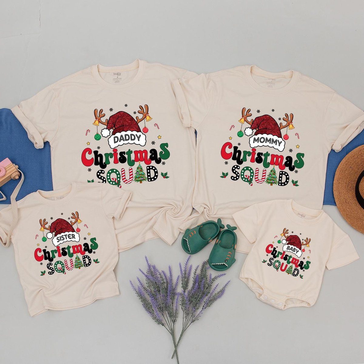Custom Family Christmas Shirts Christmas Squad Family Christmas 2024 Gift For Xmas Santa Hat Shirts 181