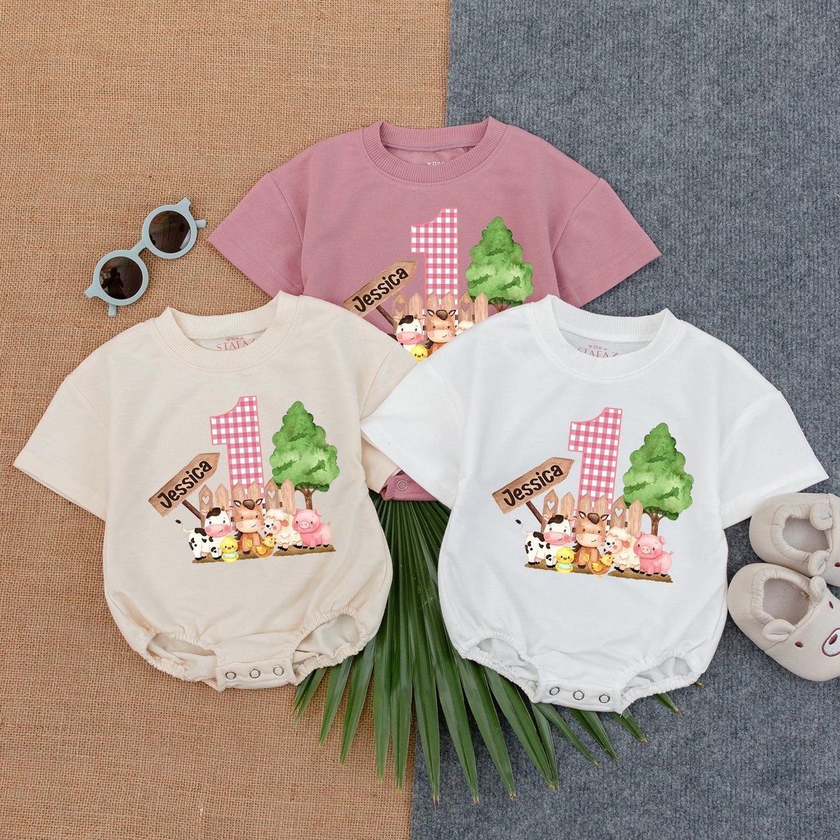 Custom Farm First Birthday Girl T shirt Bubble Romper Baby Girl Birthday Outfit 1st Birthday Farm Th 188