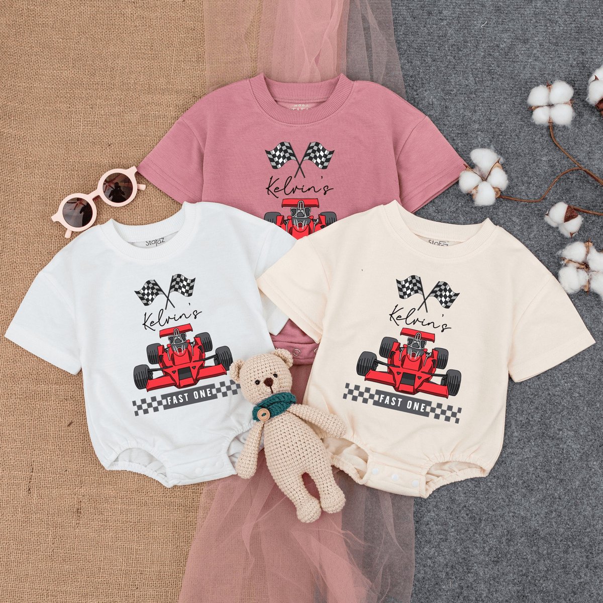 Custom Fast One Baby Romper Short  Sleeve First Birthday Outfit Race Car Birthday Fast One Birthday 171
