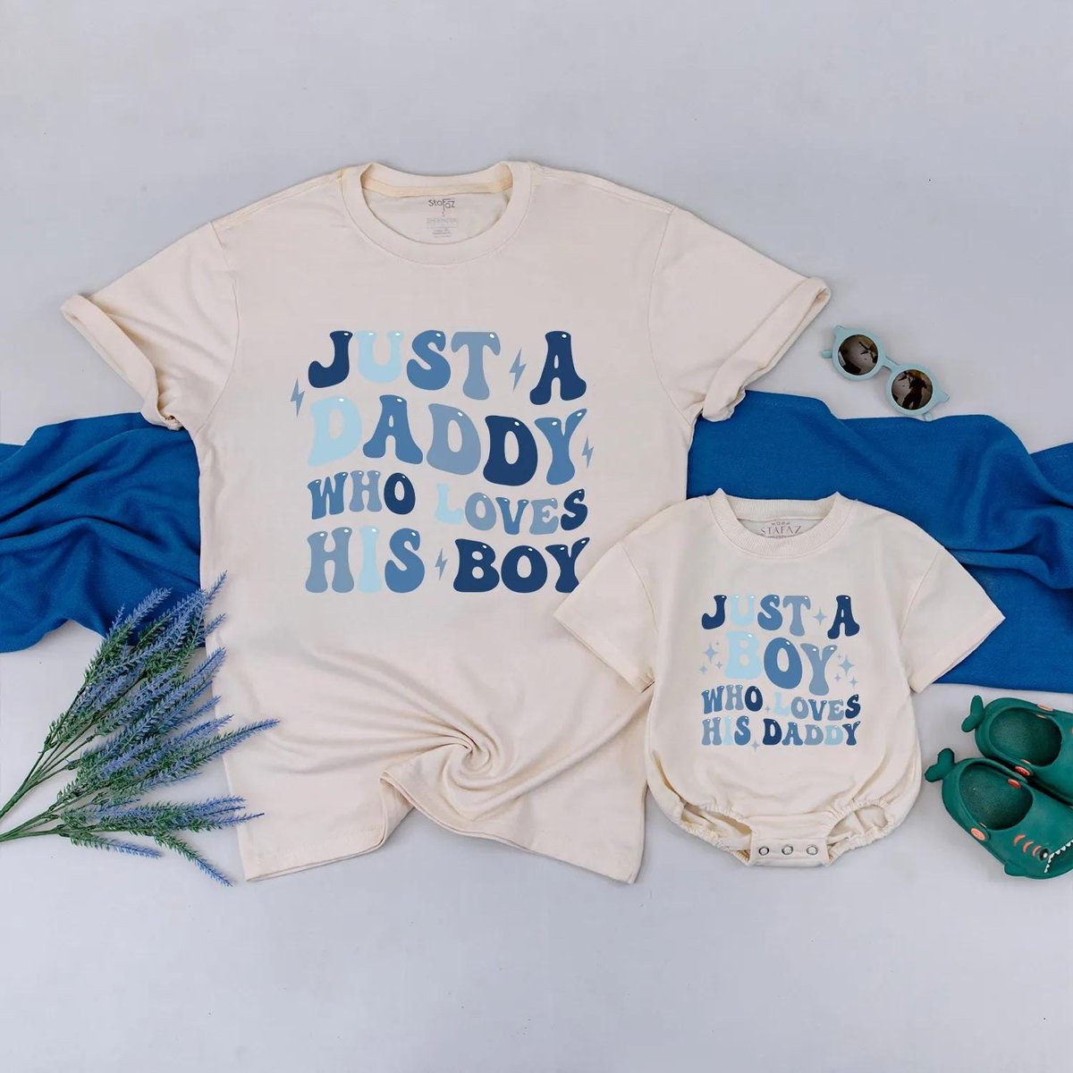 Custom Father and Son Matching Outfit Daddy Who Loves His Boy Shirt Set Dad and Baby Romper Personal 430