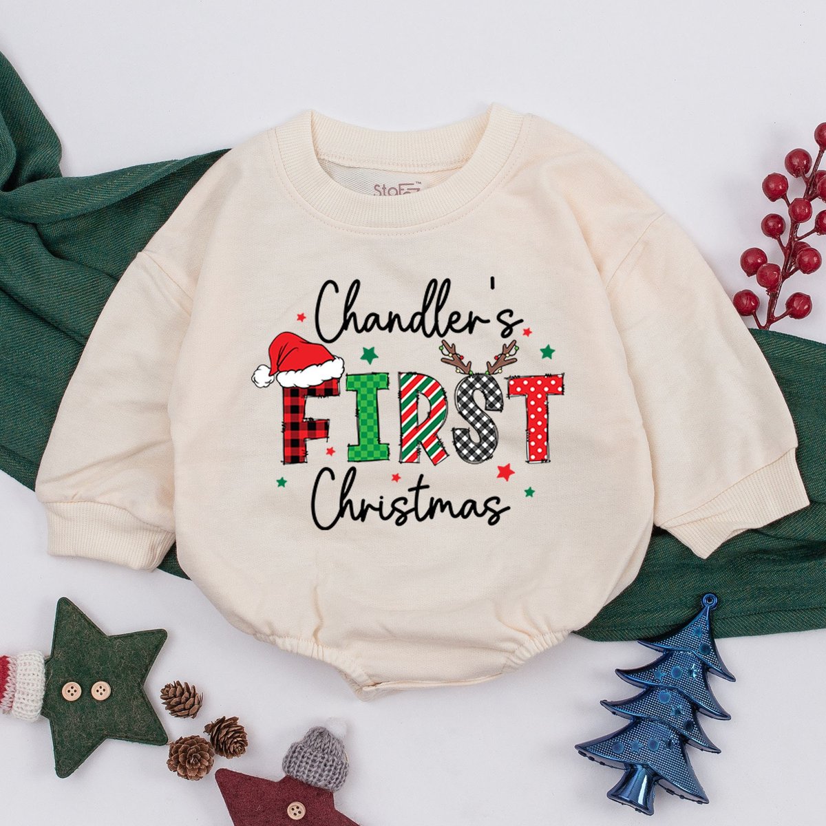 Custom First Christmas Baby Romper Personalized Romper Newborn Baby Shower Christmas Infant Clothes 160
