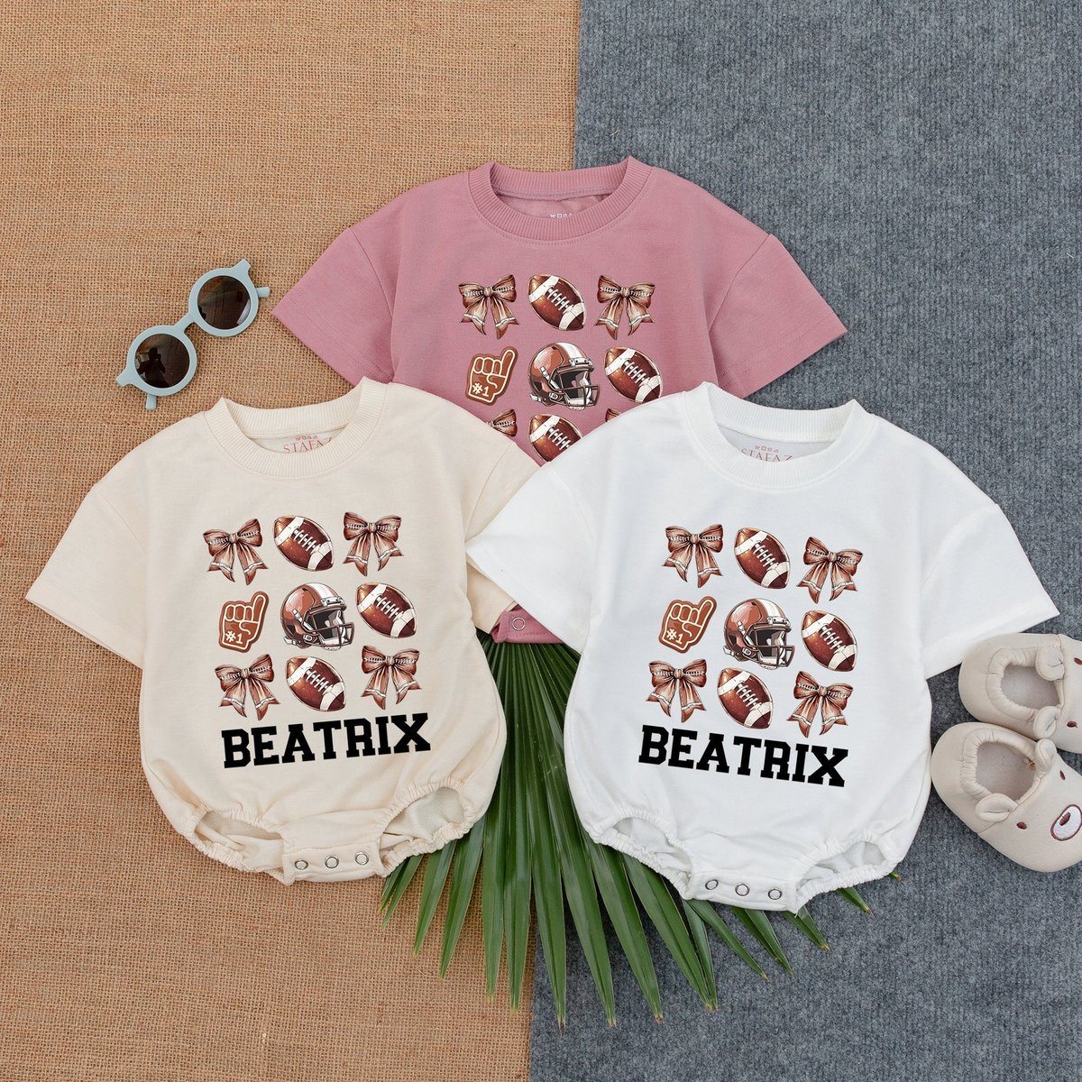 Custom Football Bow Bubble Romper Football Birthday Football Game Baby Gameday Outfit Baby Clothes B 176