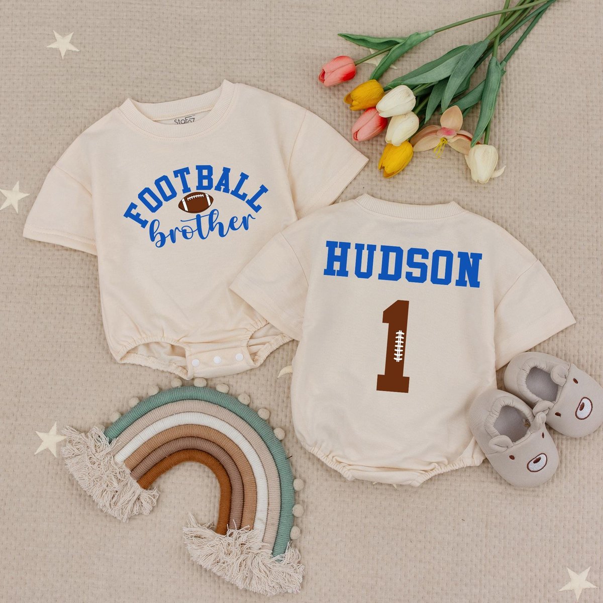 Custom Football Brother Baby Romper That's My Brother Football Babysuit Football Lil Bro Shirt His