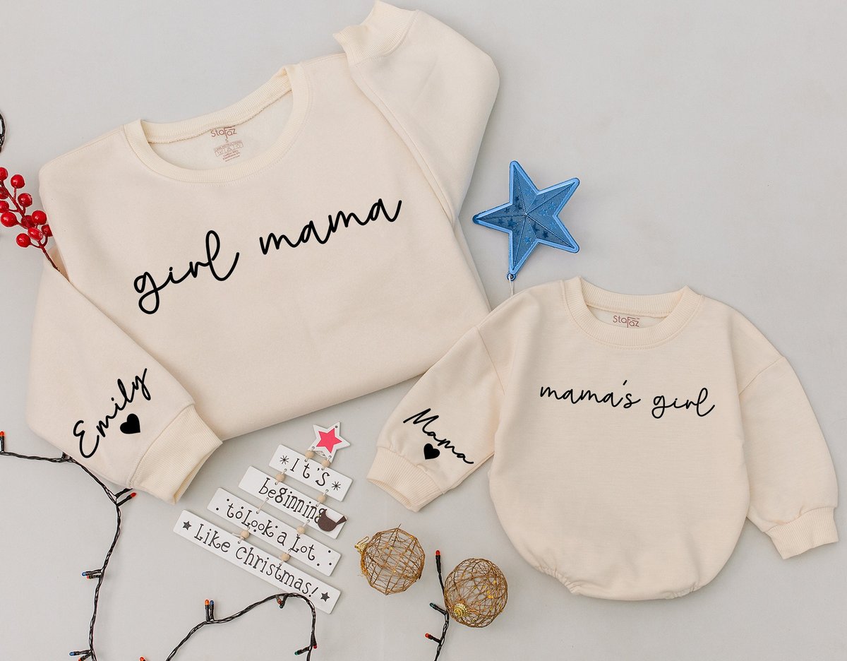 Custom Girl mama and mama's girl Sweatshirt Baby romper kids Christmas gift Mama Sweatshirt Gift fo 176