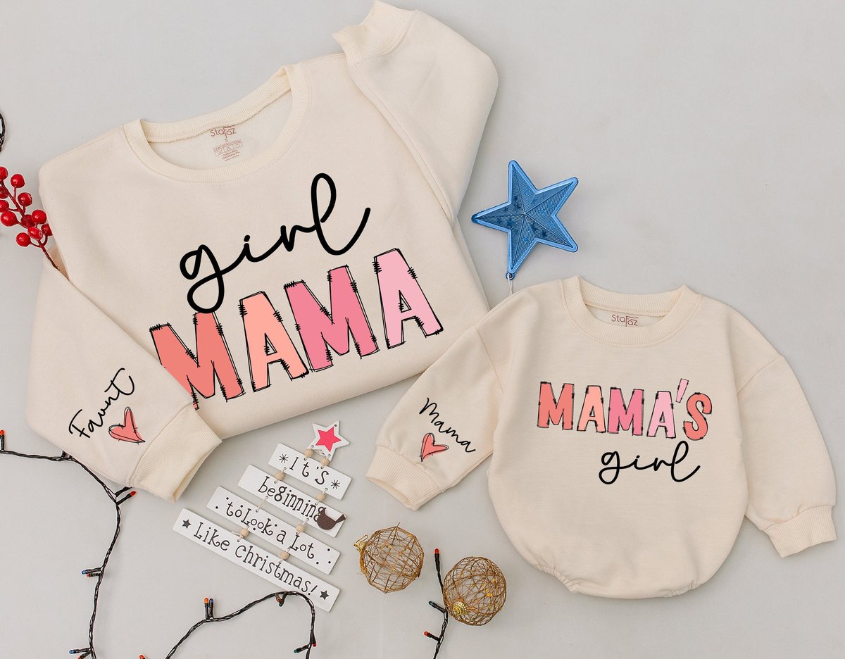 Custom Girl mama and mama's girl Sweatshirt Baby romper kids Christmas gift Mama Sweatshirt Gift fo 177