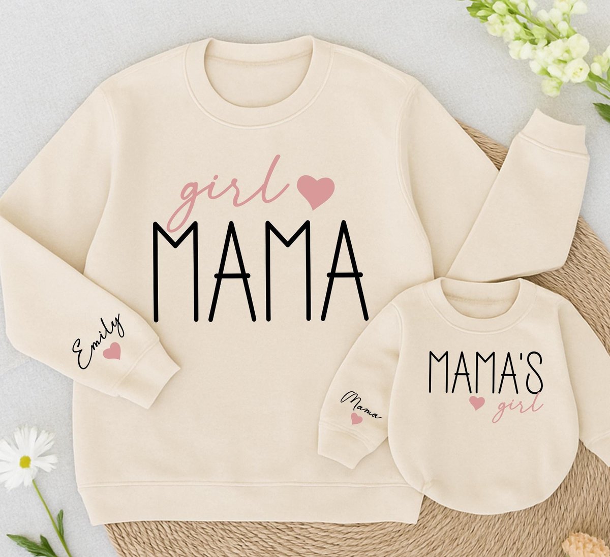 Custom Girl mama and mama's girl Sweatshirt Baby romper kids Christmas gift Mama Sweatshirt Gift fo 433