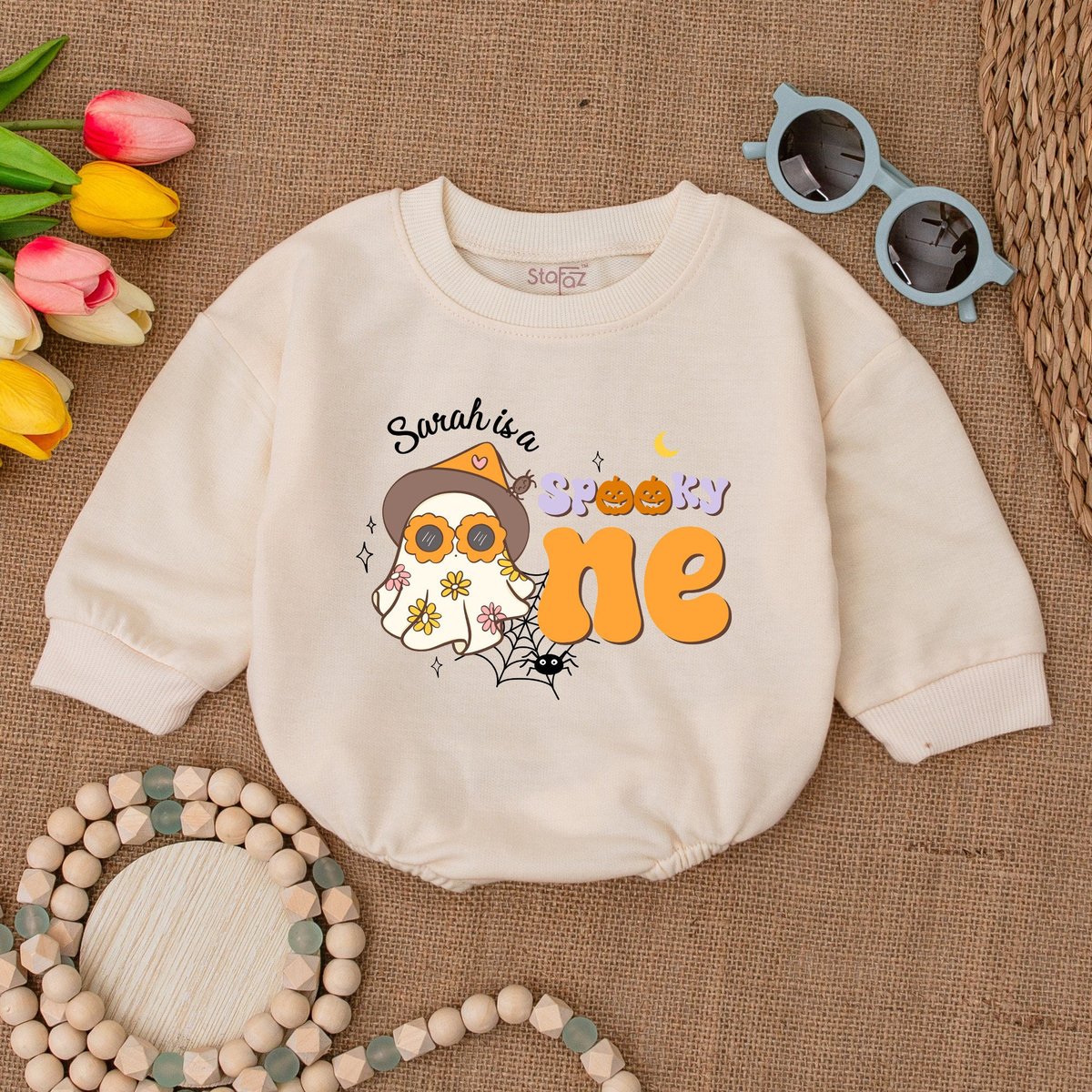 Custom Groovy Spooky One Romper Girls Halloween 1st Birthday Bodysuit Fall Baby Outfit Halloween Bir 172