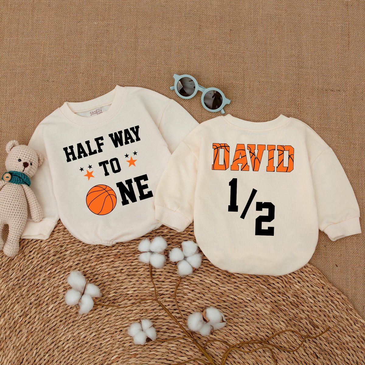 Custom Half Way To One Basketball Romper 6 Months Bodysuit 12 Birthday Outfit Basketball Birthday Ba 171