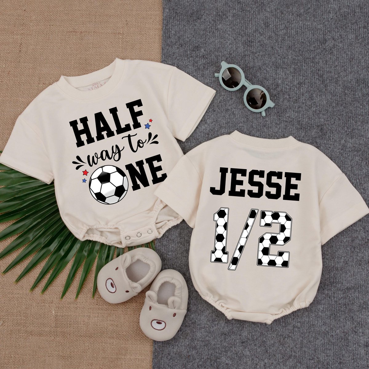 Custom Halfway To One Romper Short  SleeveSoccer Half Birthday 12 Birthday Outfit Six Month Birthda 431