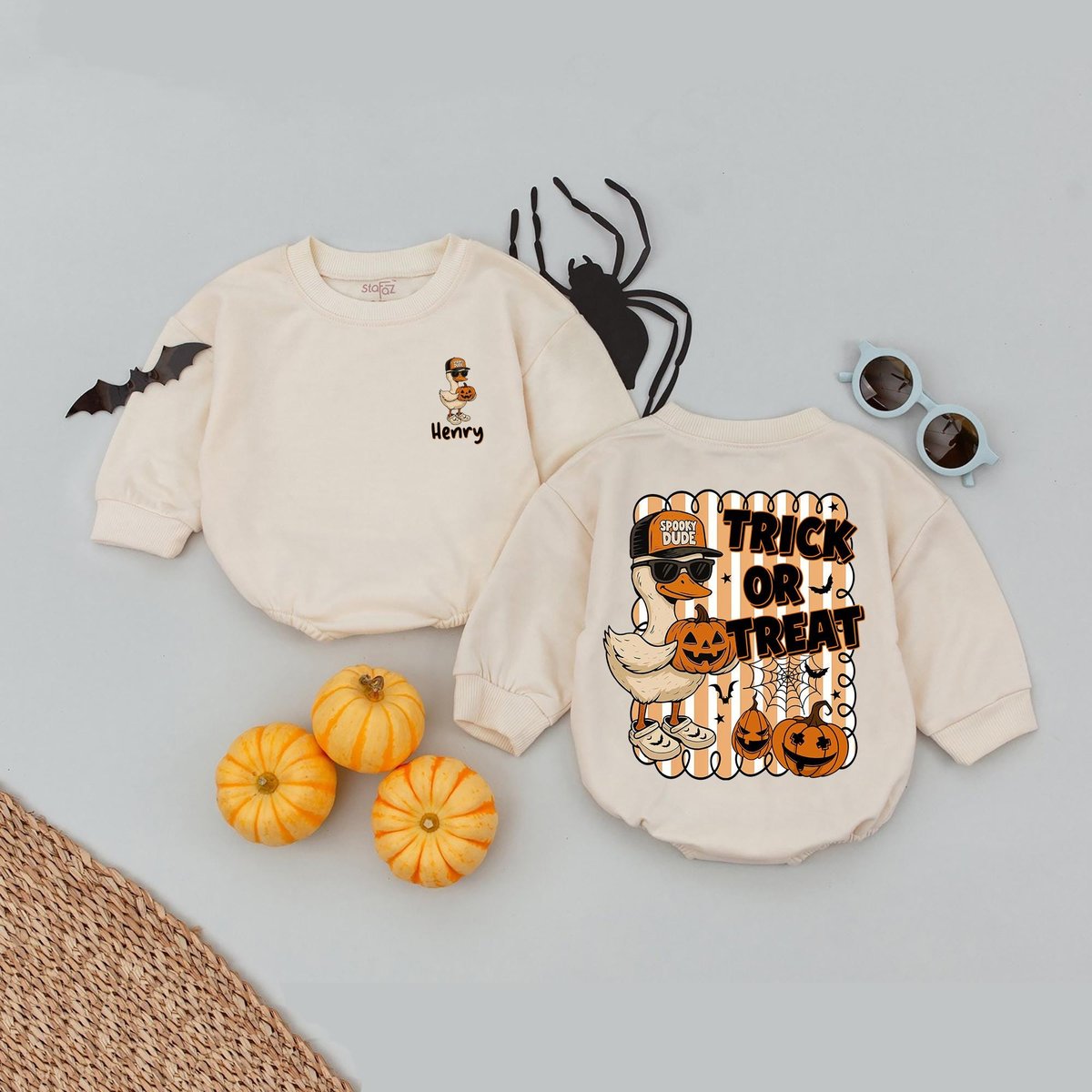 Custom Halloween Goose Trick or Treat Romper Funny Goose Costume Halloween Silly Goose Baby Clothes