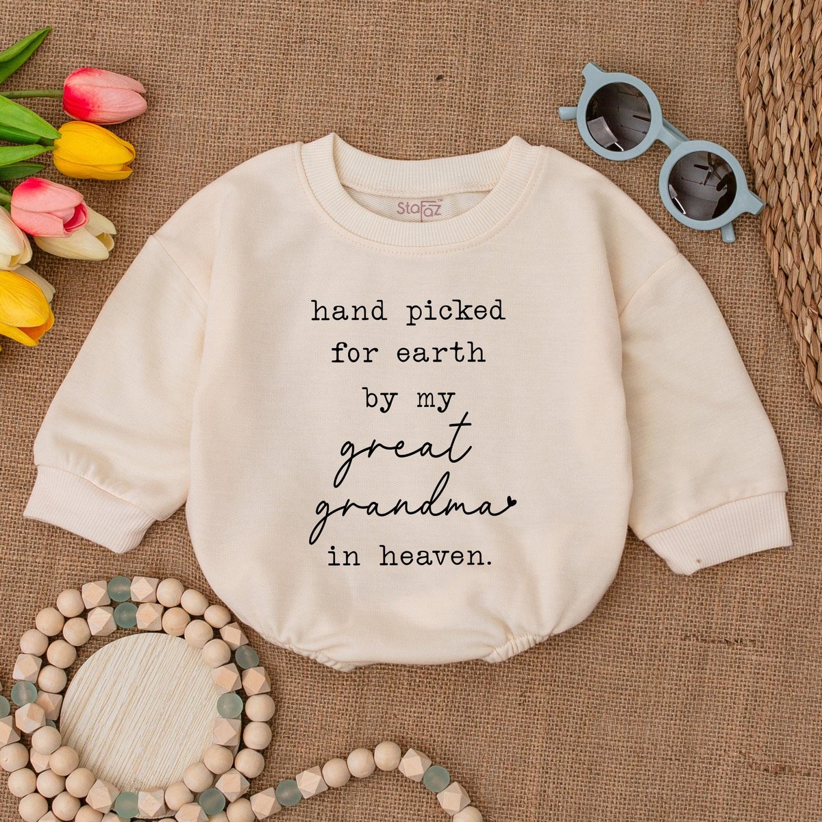 Custom Hand Picked For Earth By My Great Grandma In Heaven Romper Grandbaby Bodysuit Newborn Clothes 171