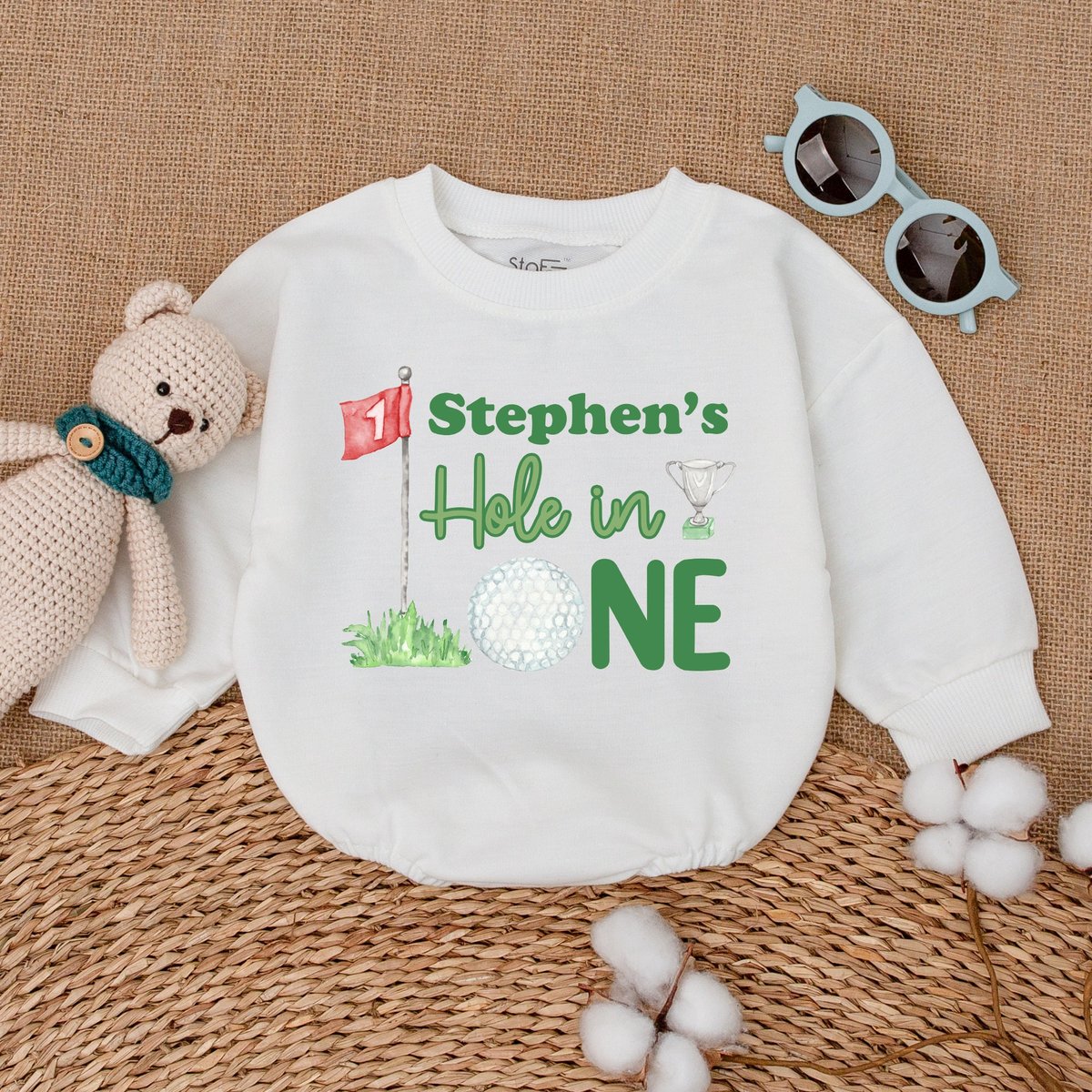 Custom Hole in One Birthday Romper Golf Birthday Bodysuit First Birthday Outfit Baby Boy Golf Outfit 171