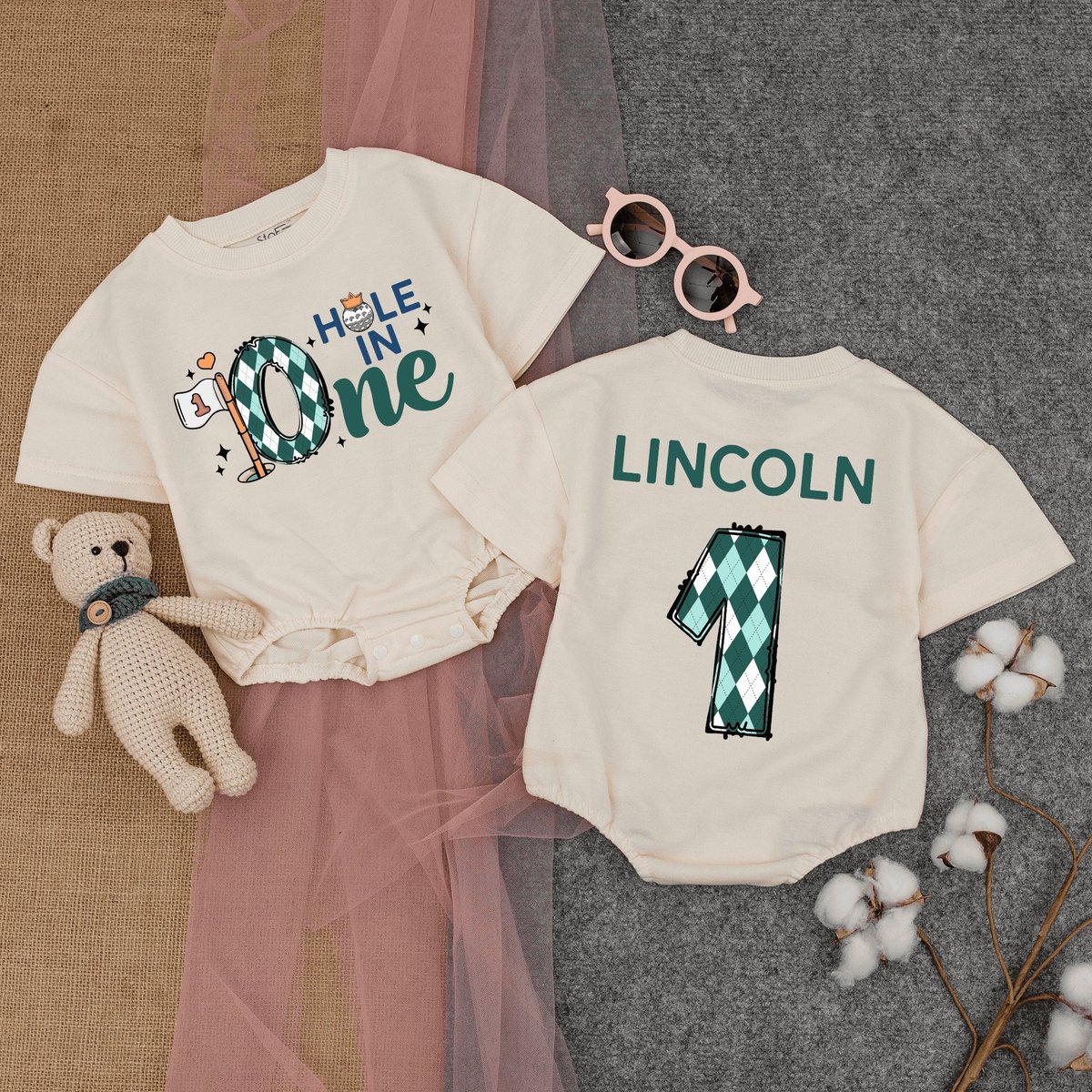 Custom Hole In One Romper Short  Sleeve Golf Birthday Birthday Outfit 1st Birthday Golf First Birth 170