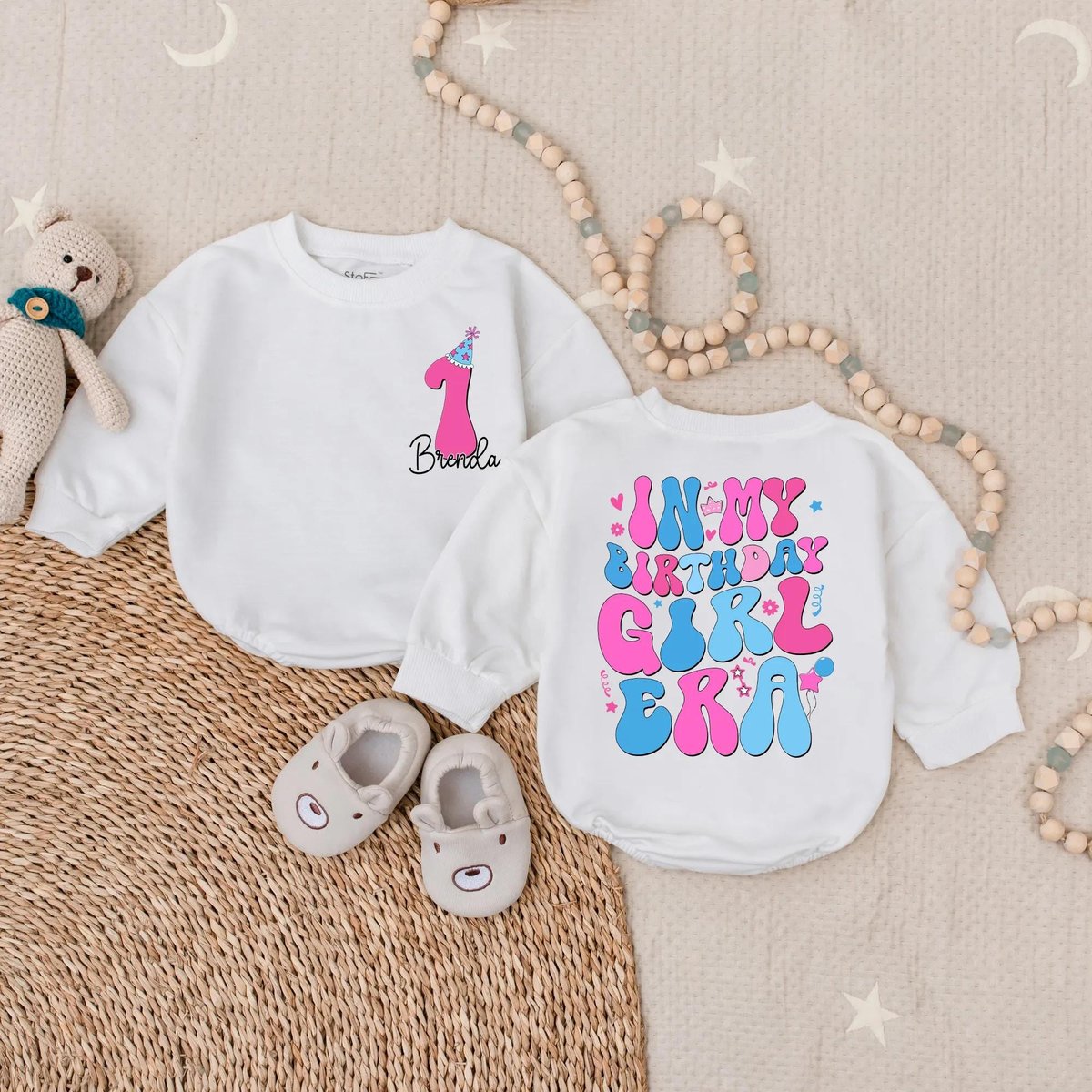 Custom In My Birthday Girl Era Bubble Romper Personalized 1st Birthday Outfit Baby Girl Smash Cake