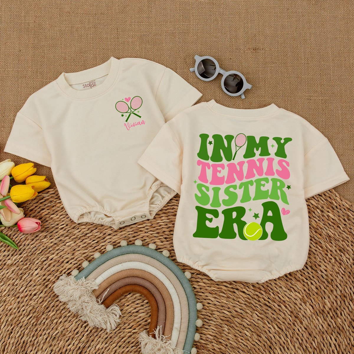 Custom In My Tennis Sister Era Romper Baby Girls Tennis Toddler T Shirt Big Sister Era Bodysuit Todd 173